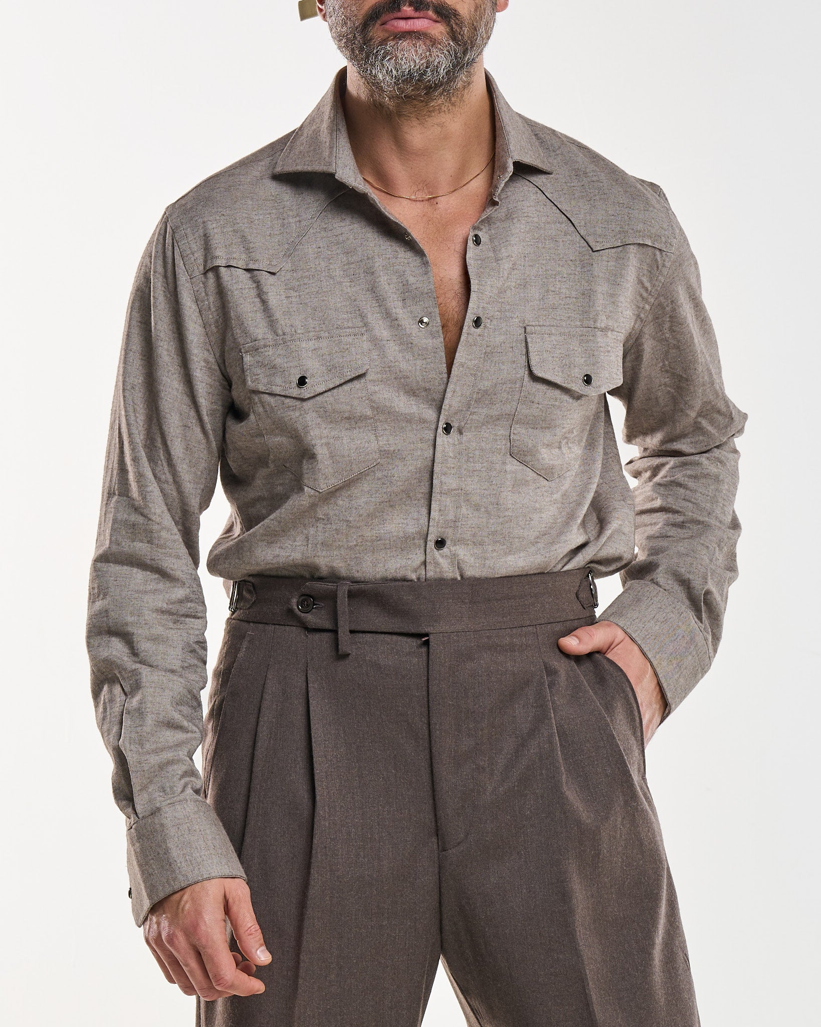Camicia Texana in Flanella Beige