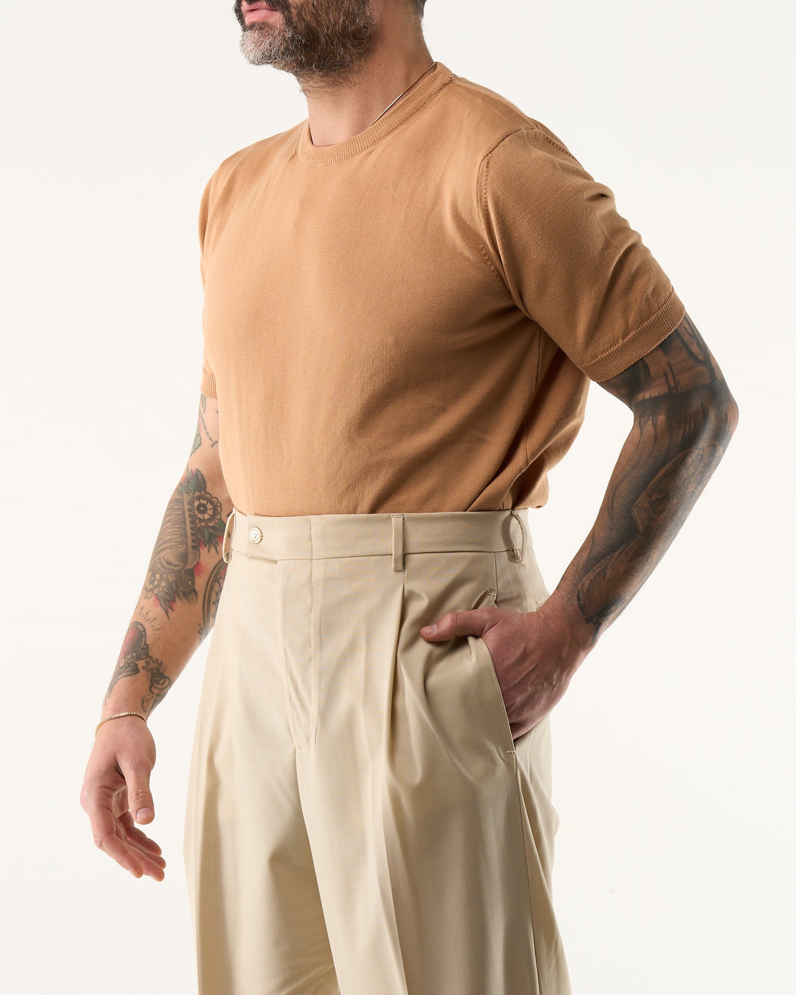 Maglia Girocollo in Filo a Mezza Manica Deserto