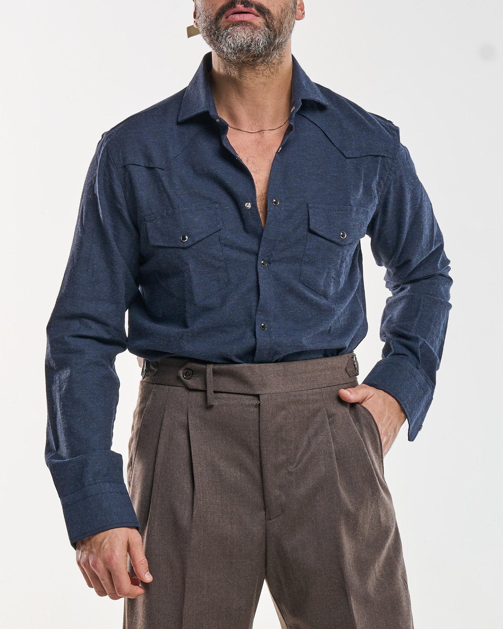Camicia Texana in Flanella Blu