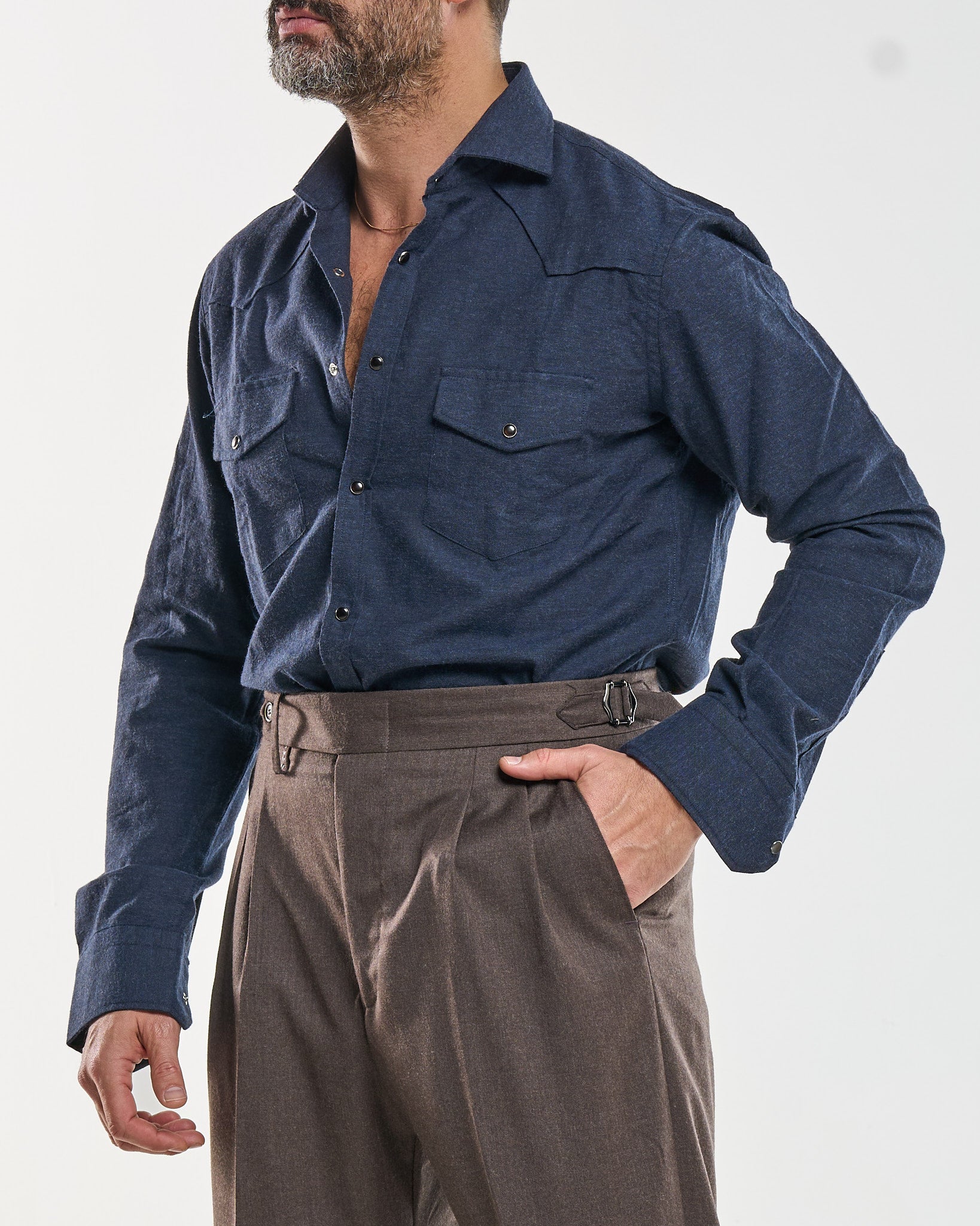 Camicia Texana in Flanella Blu