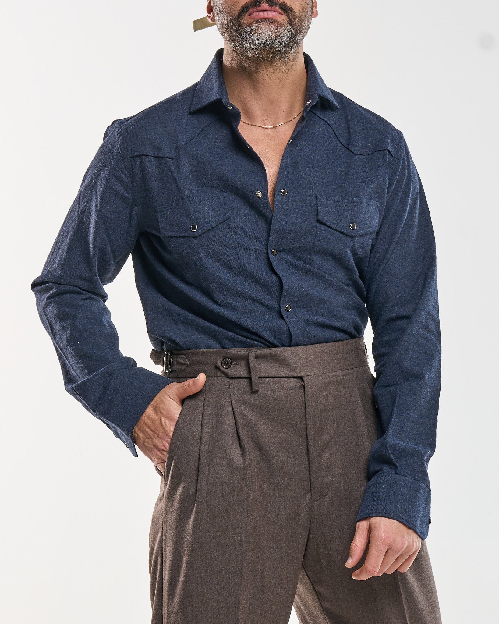 Camicia Texana in Flanella Blu