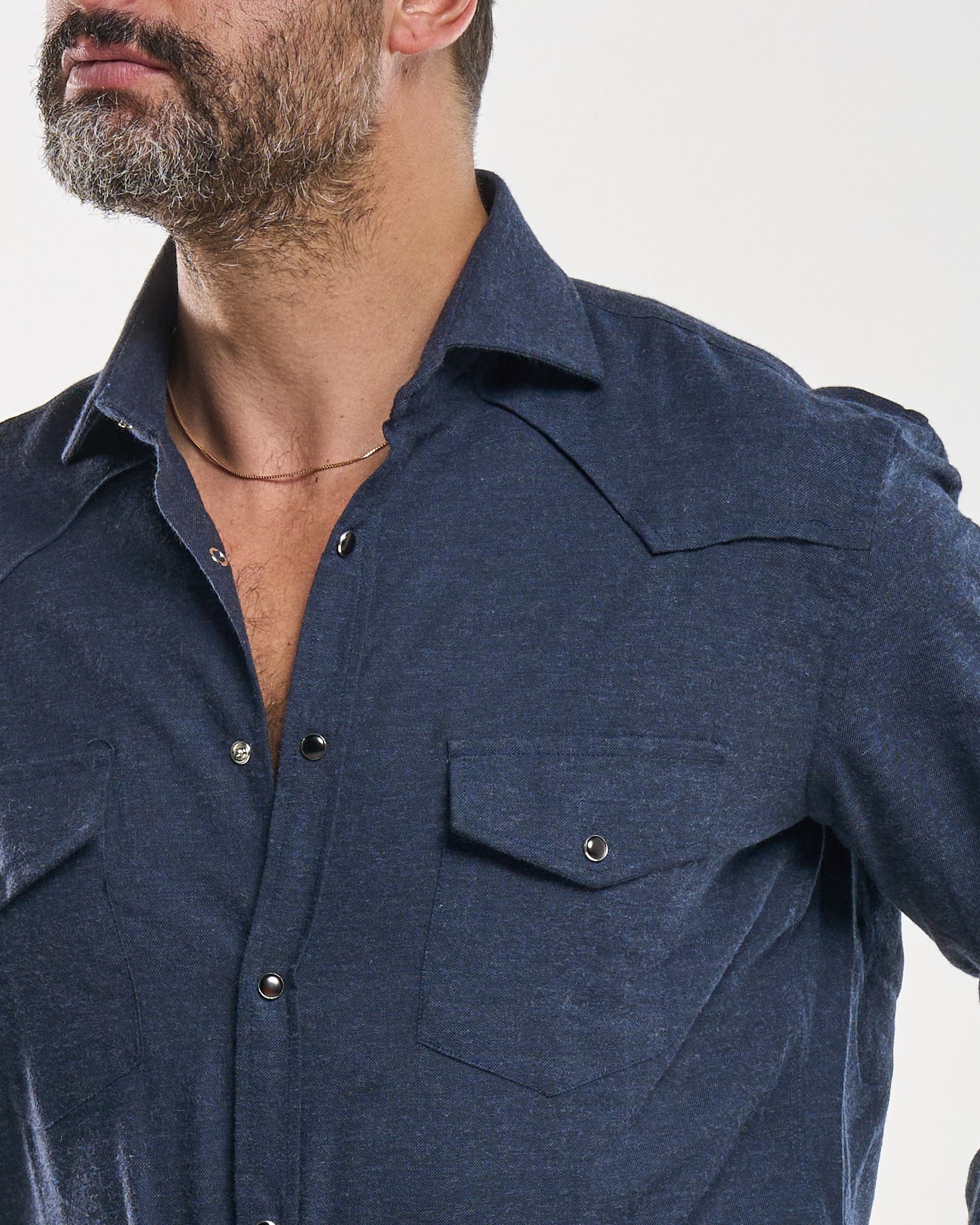Camicia Texana in Flanella Blu