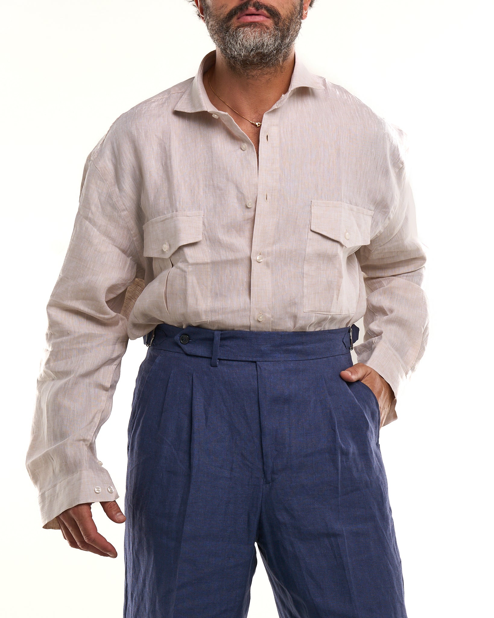 Camicia Texana in Lino Beige