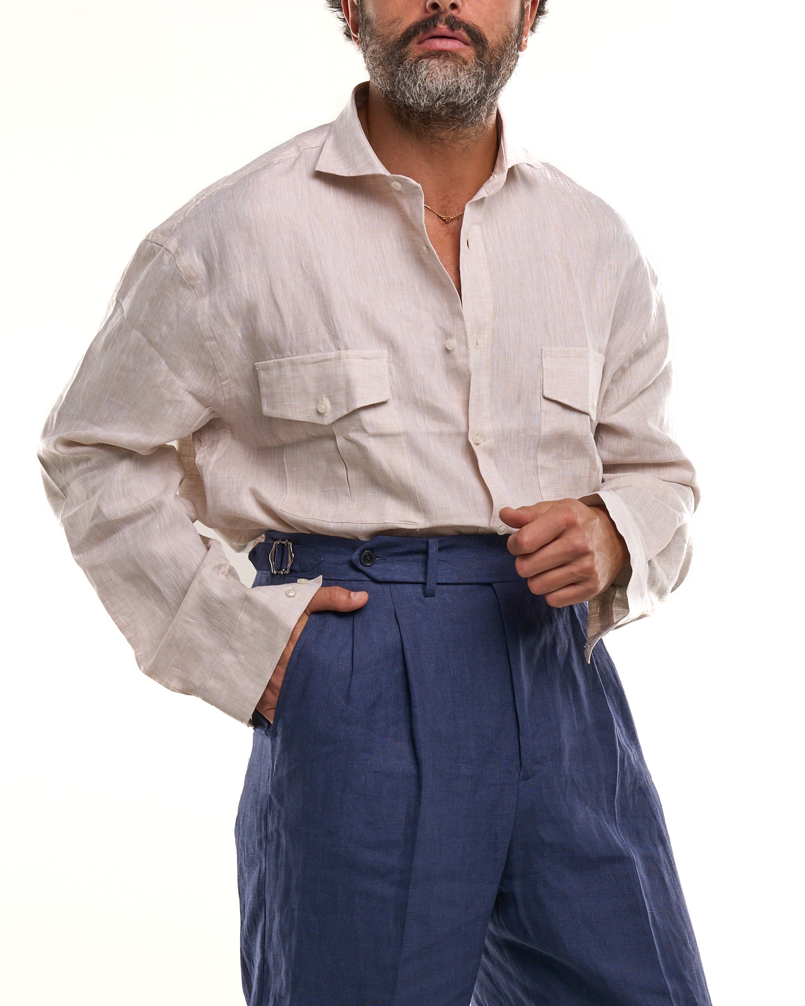 Camicia Texana in Lino Beige