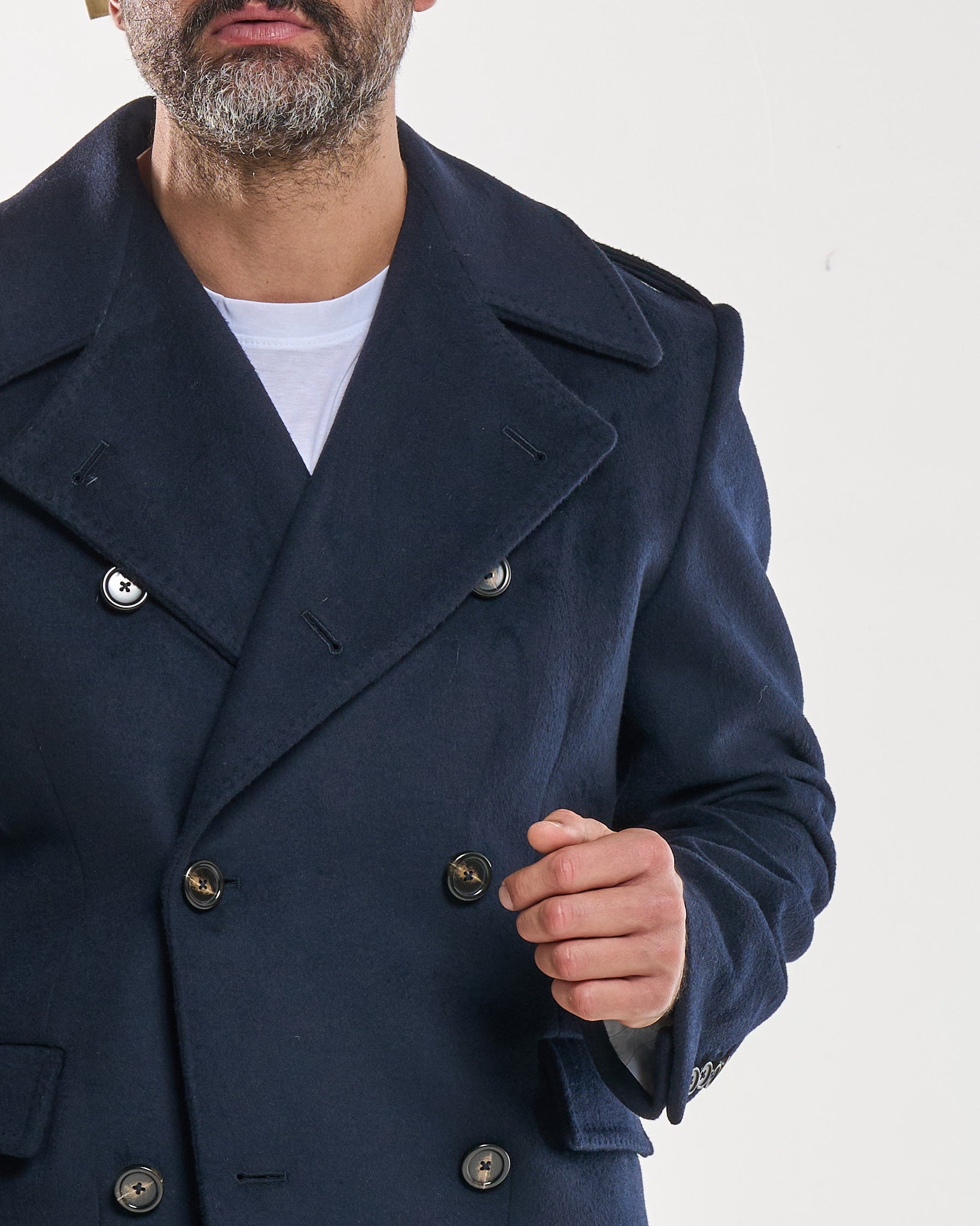 Cappotto Military Doppiopetto con Rever a Lancia Blu