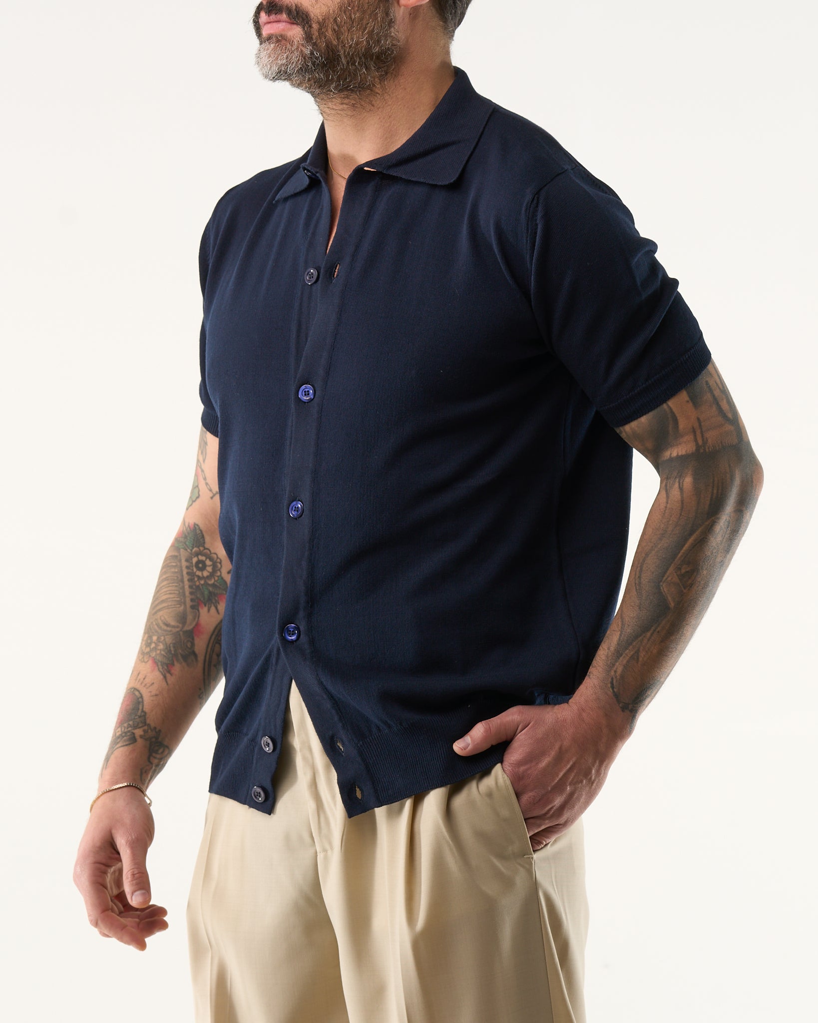 Long Sleeve Polo Shirt with Three Buttons in Powder Pink