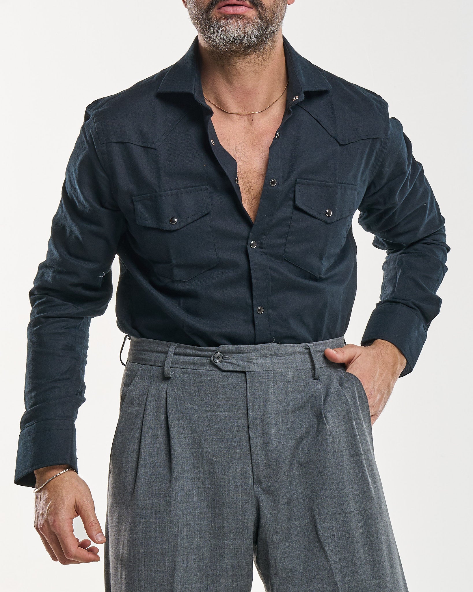 Camicia Texana in Flanella Nera