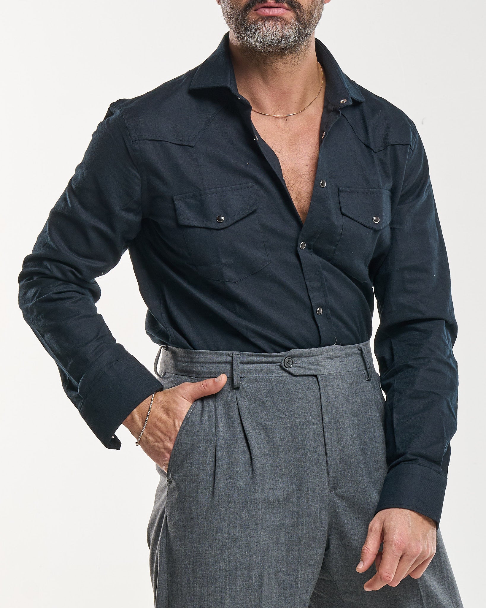 Camicia Texana in Flanella Nera