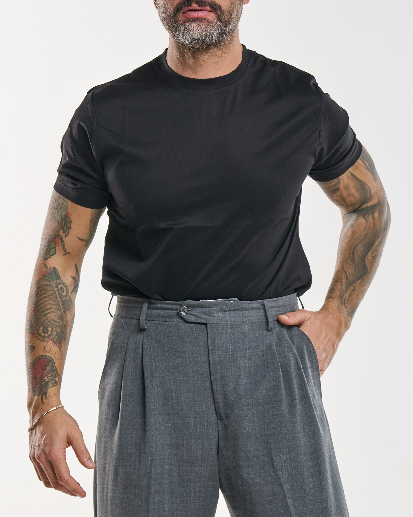 T-Shirt Regolare Filo di Scozia Nera