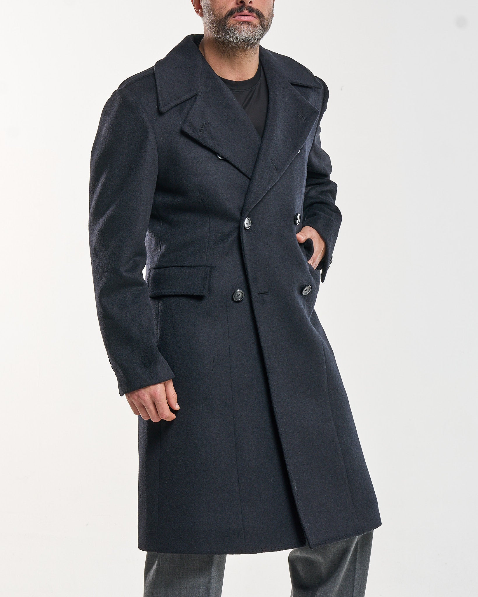 Cappotto Military Doppiopetto con Rever a Lancia Nero