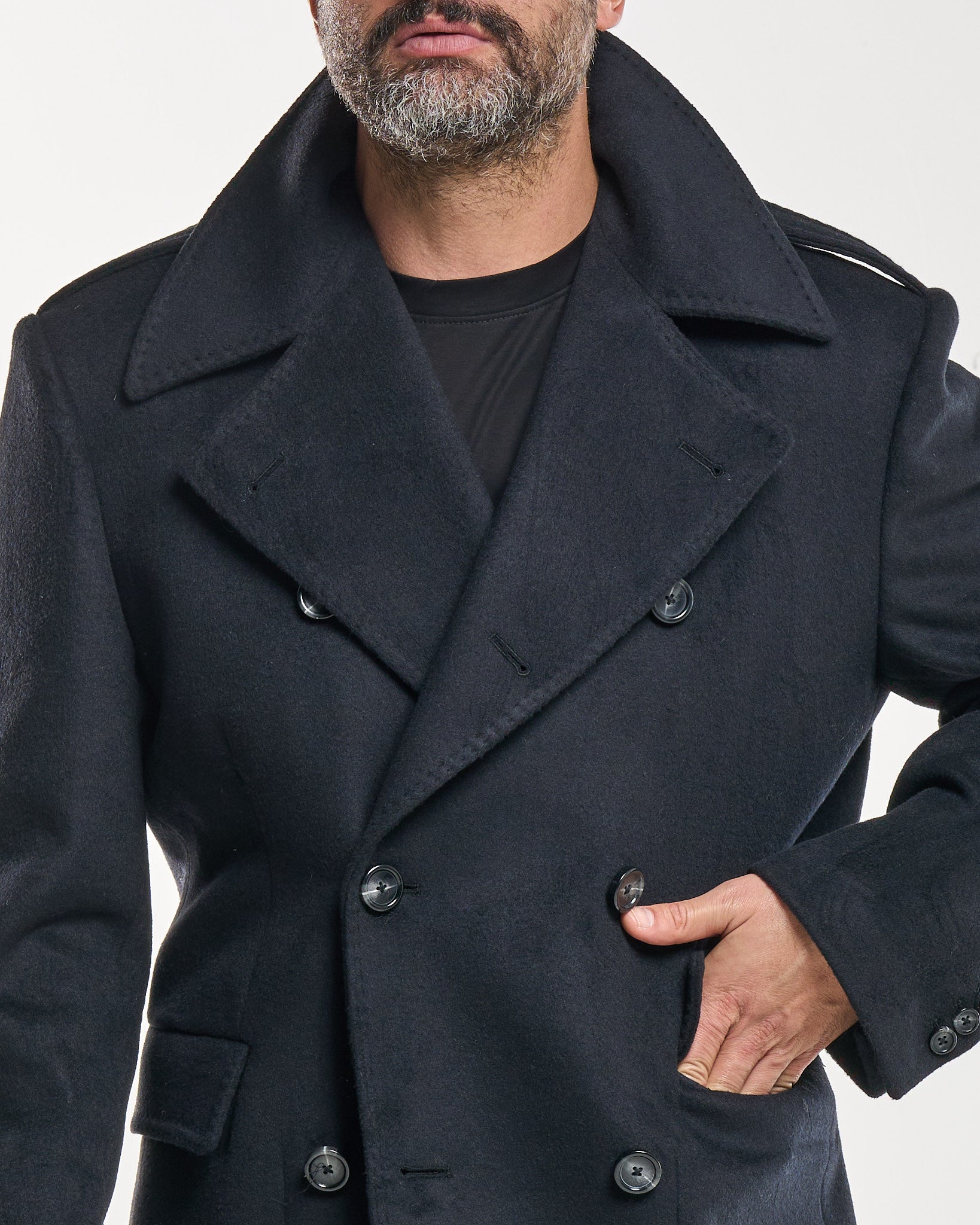 Cappotto Military Doppiopetto con Rever a Lancia Nero