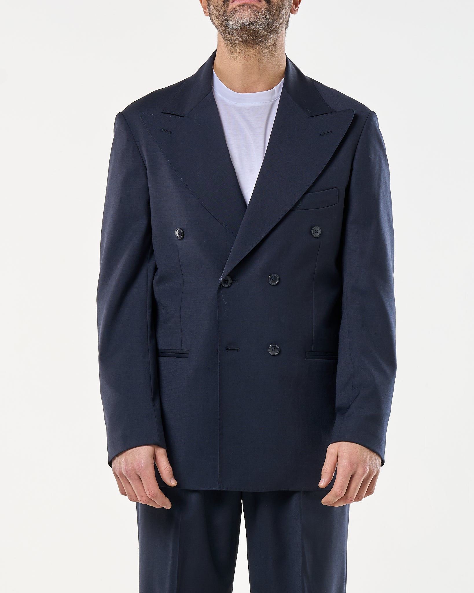 Giacca Doppiopetto Abbottonatura Centrale con Rever a Lancia Blu Napoli
