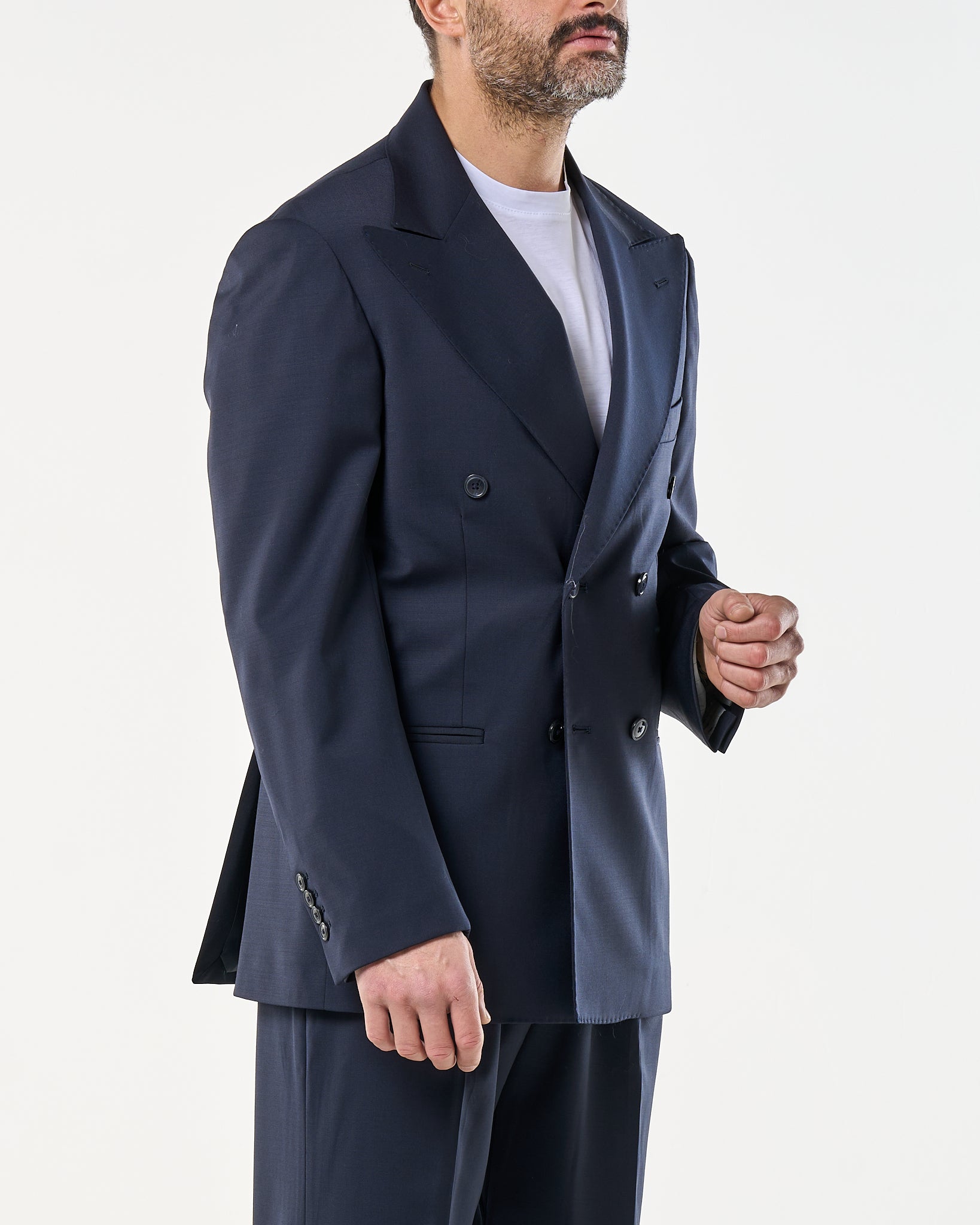 Giacca Doppiopetto Abbottonatura Centrale con Rever a Lancia Blu Napoli