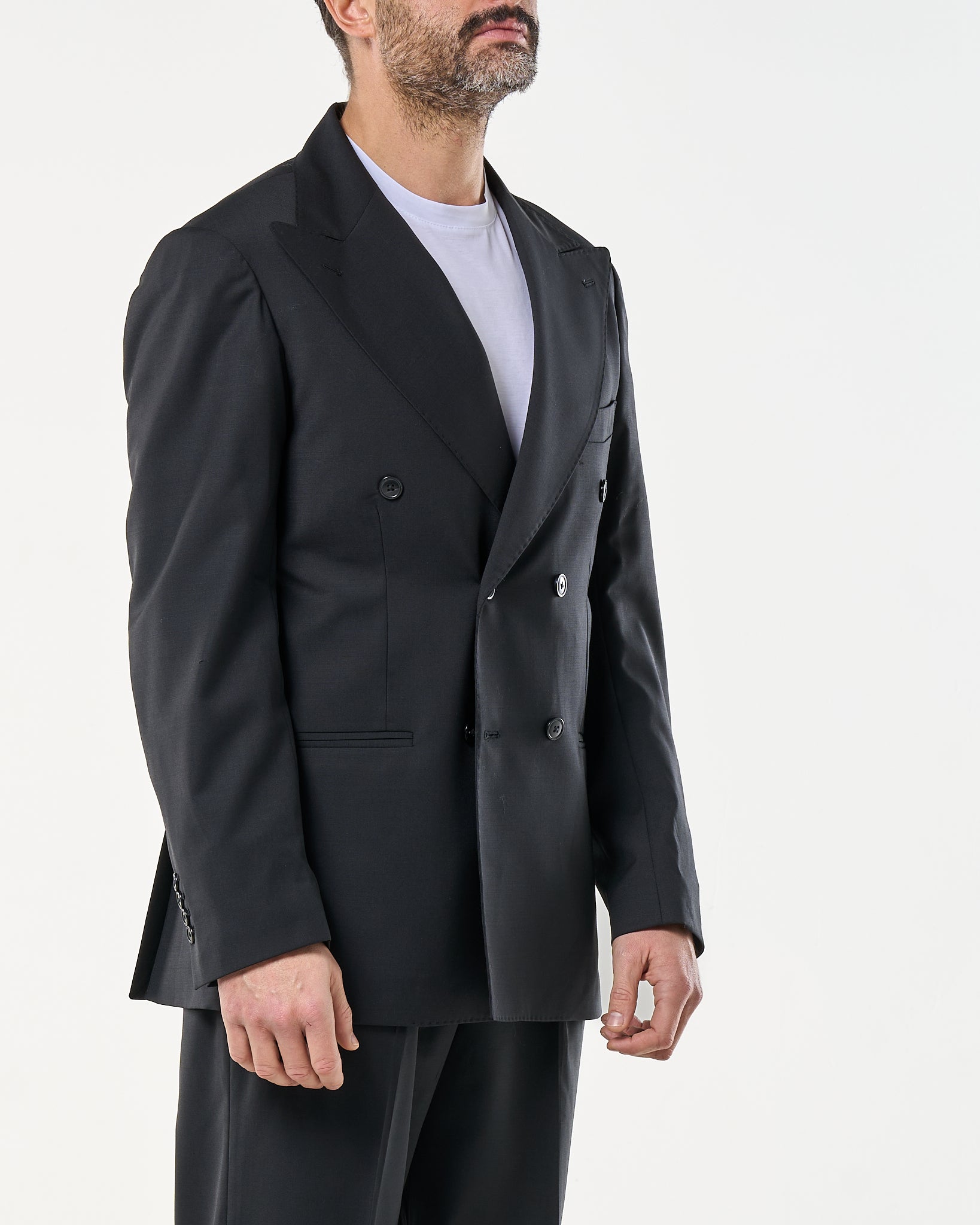 Giacca Doppiopetto Abbottonatura Centrale con Rever a Lancia Nero Milano