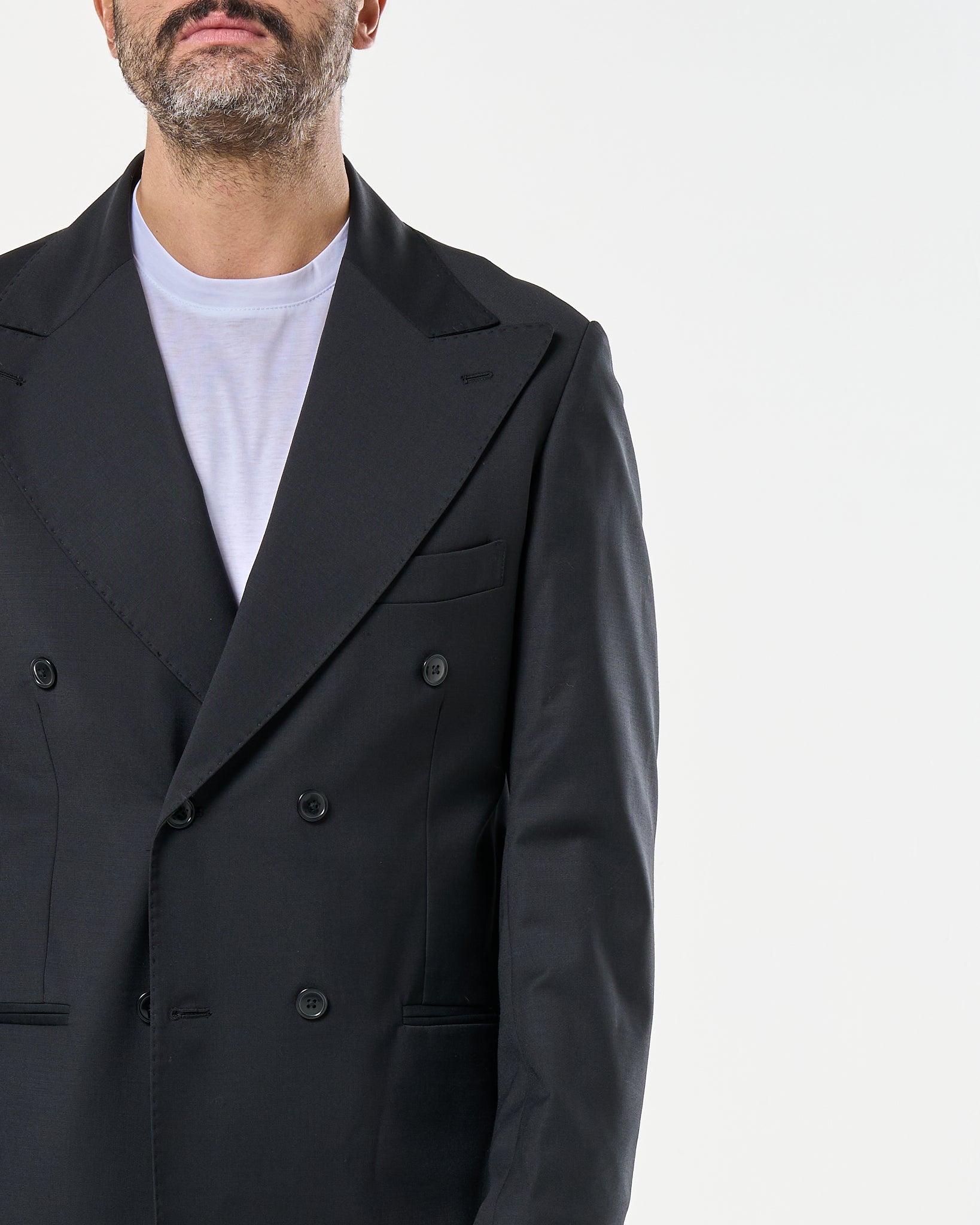 Giacca Doppiopetto Abbottonatura Centrale con Rever a Lancia Nero Milano