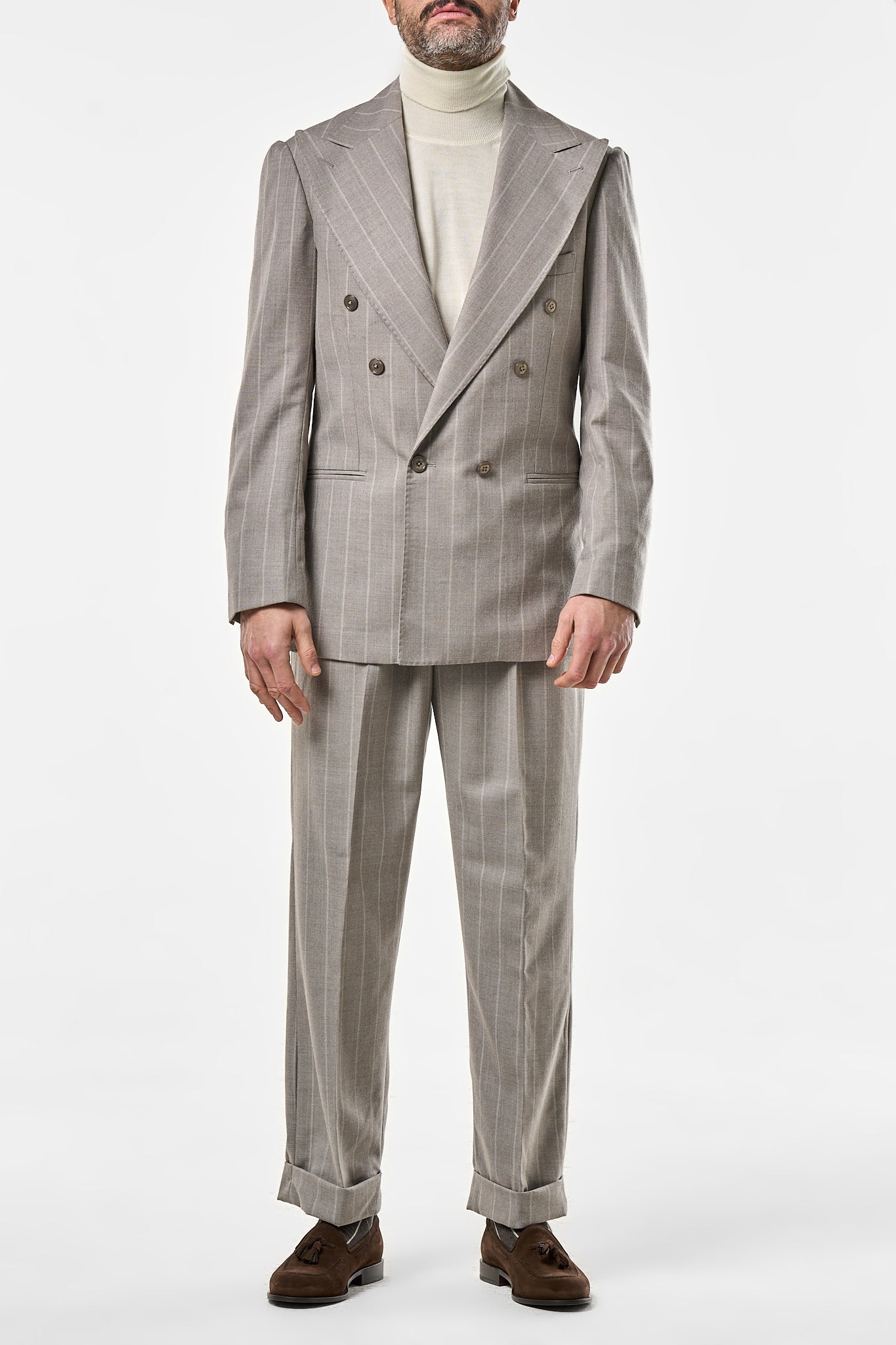 Abito in Lana Gessato Sabbia e Panna Matera