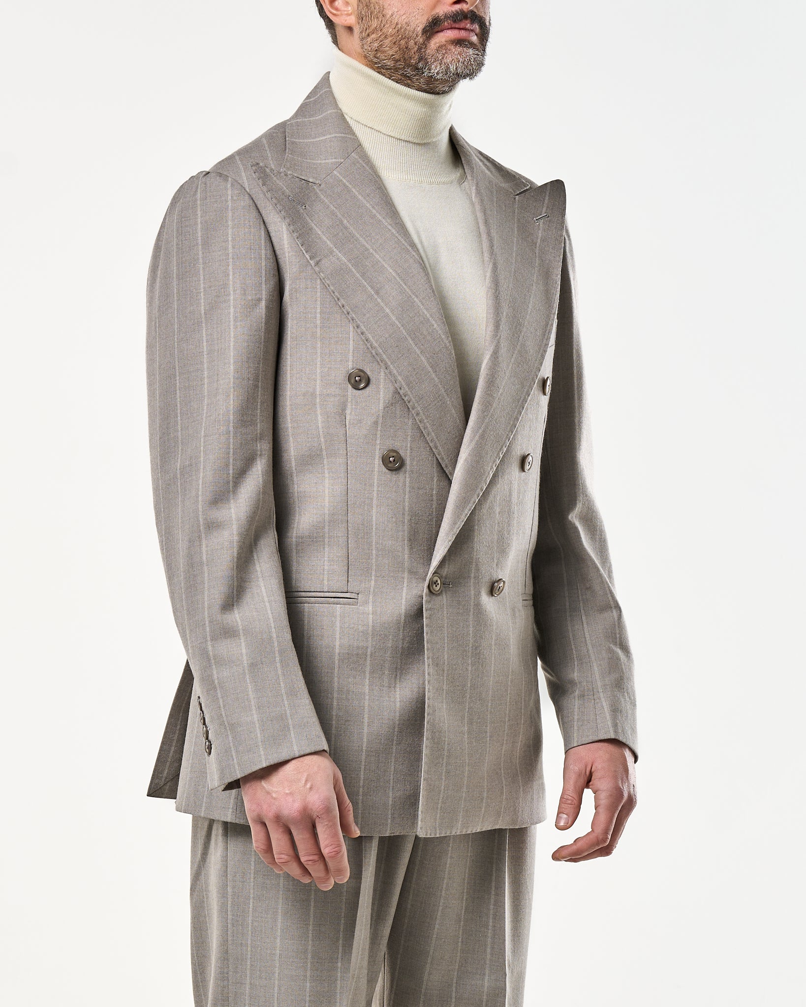 Giacca Jocket in Lana Gessato Sabbia e Panna Matera