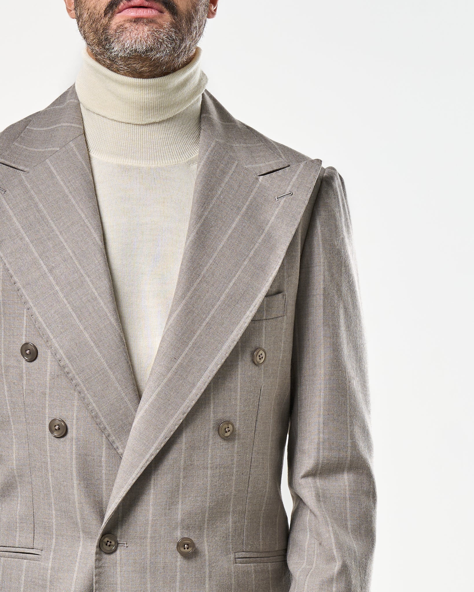 Giacca Jocket in Lana Gessato Sabbia e Panna Matera