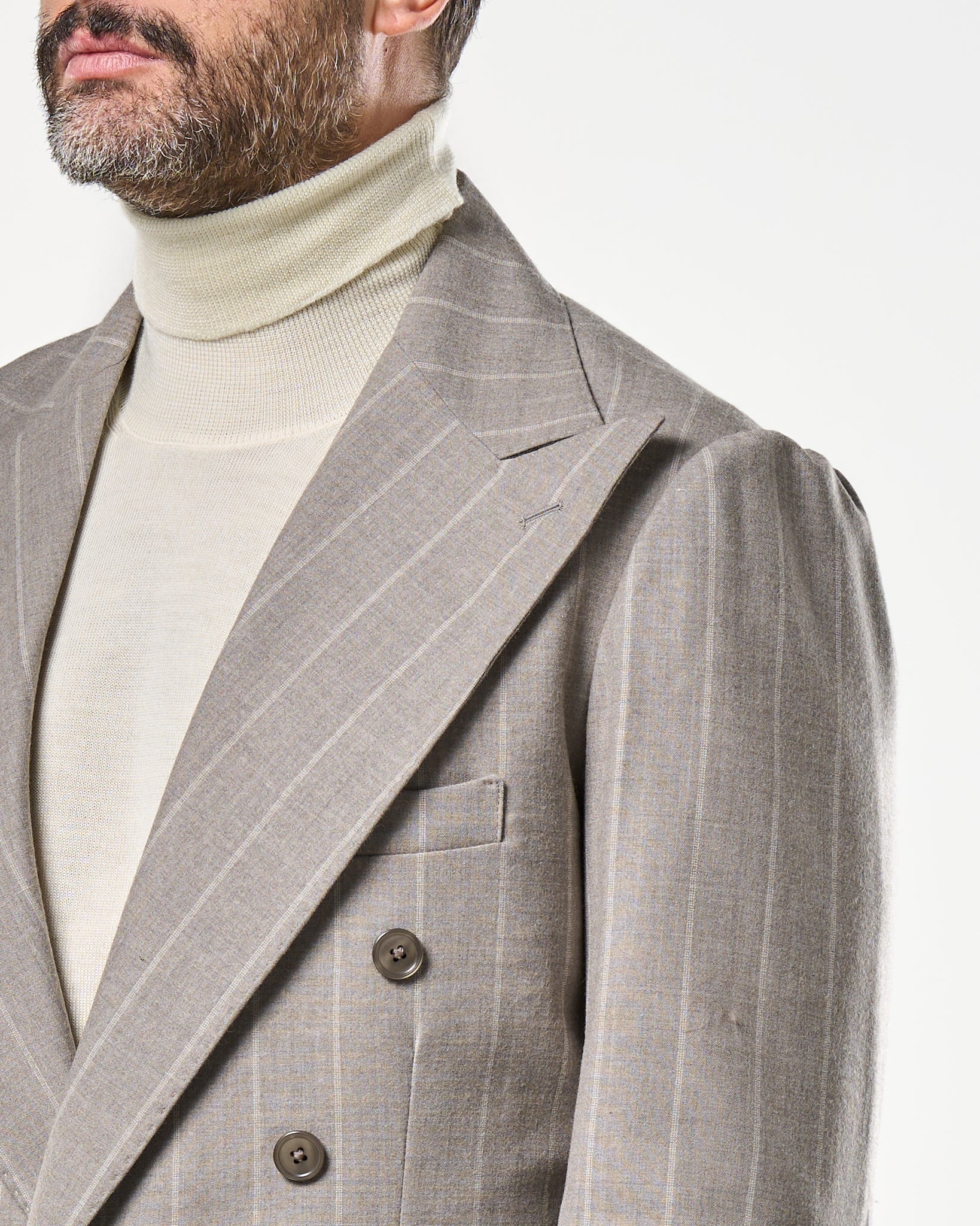 Giacca Jocket in Lana Gessato Sabbia e Panna Matera