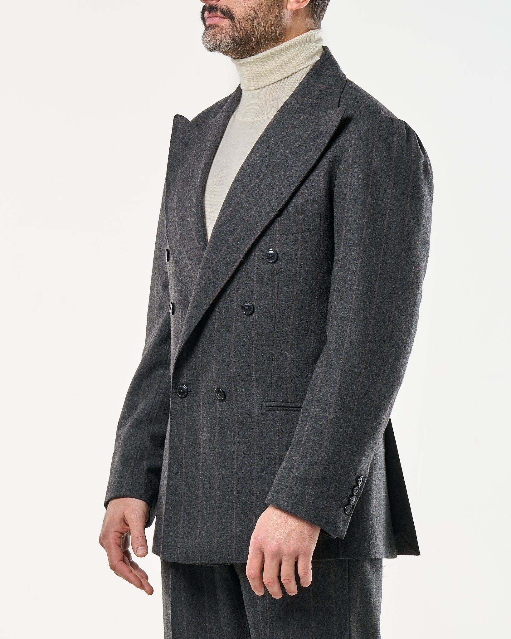 Giacca Jocket in Lana Gessato Grigio Scuro e Beige Bellagio