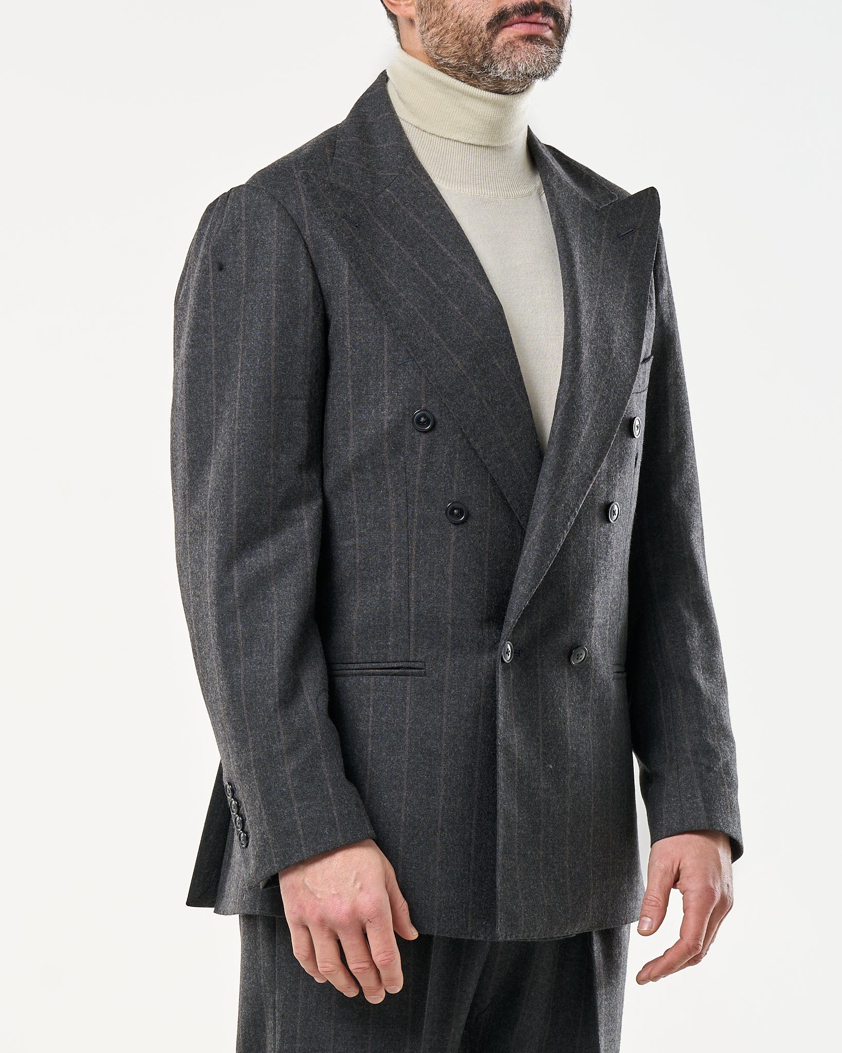 Giacca Jocket in Lana Gessato Grigio Scuro e Beige Bellagio