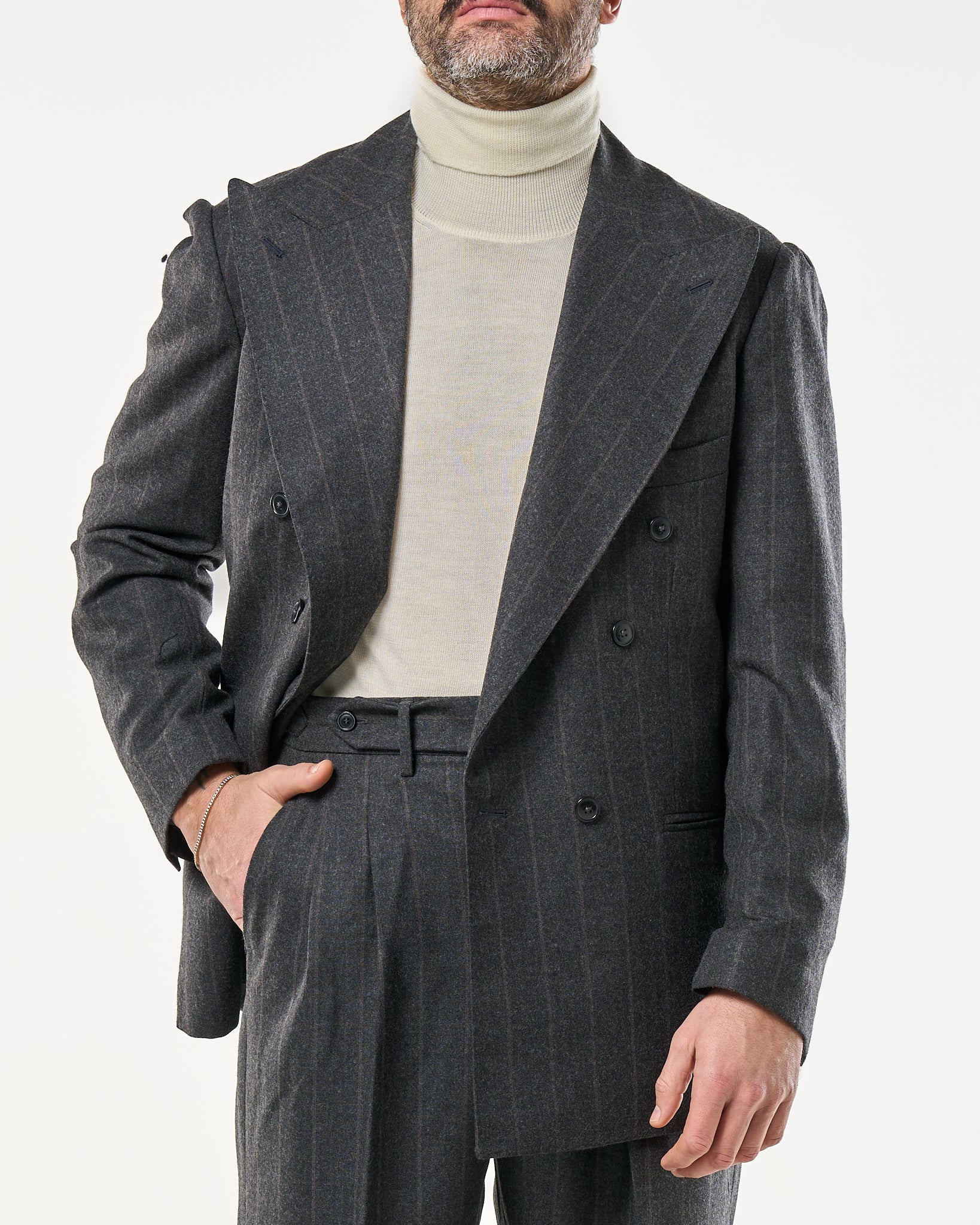 Giacca Jocket in Lana Gessato Grigio Scuro e Beige Bellagio