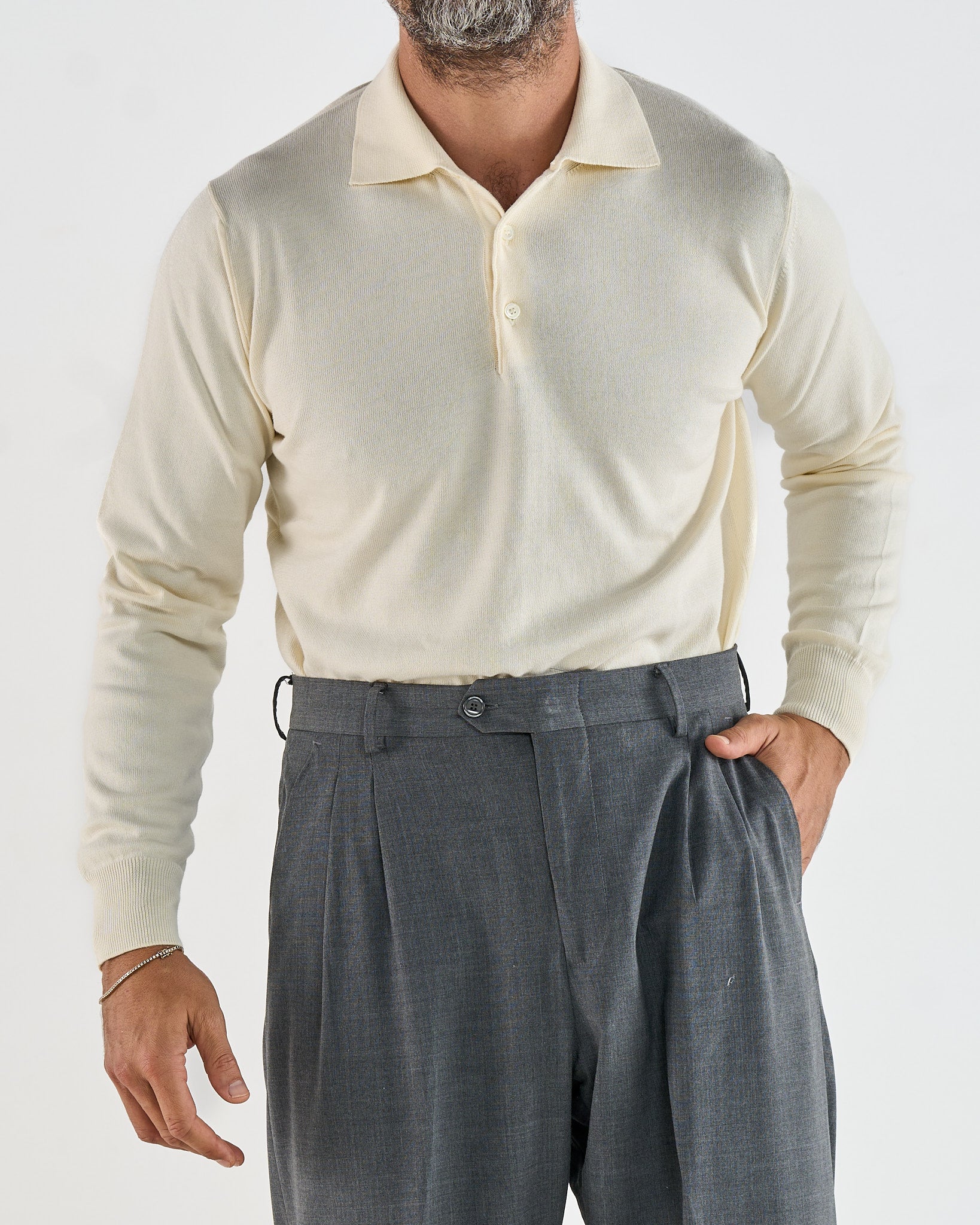 Polo Manica Lunga Tre Bottoni Panna