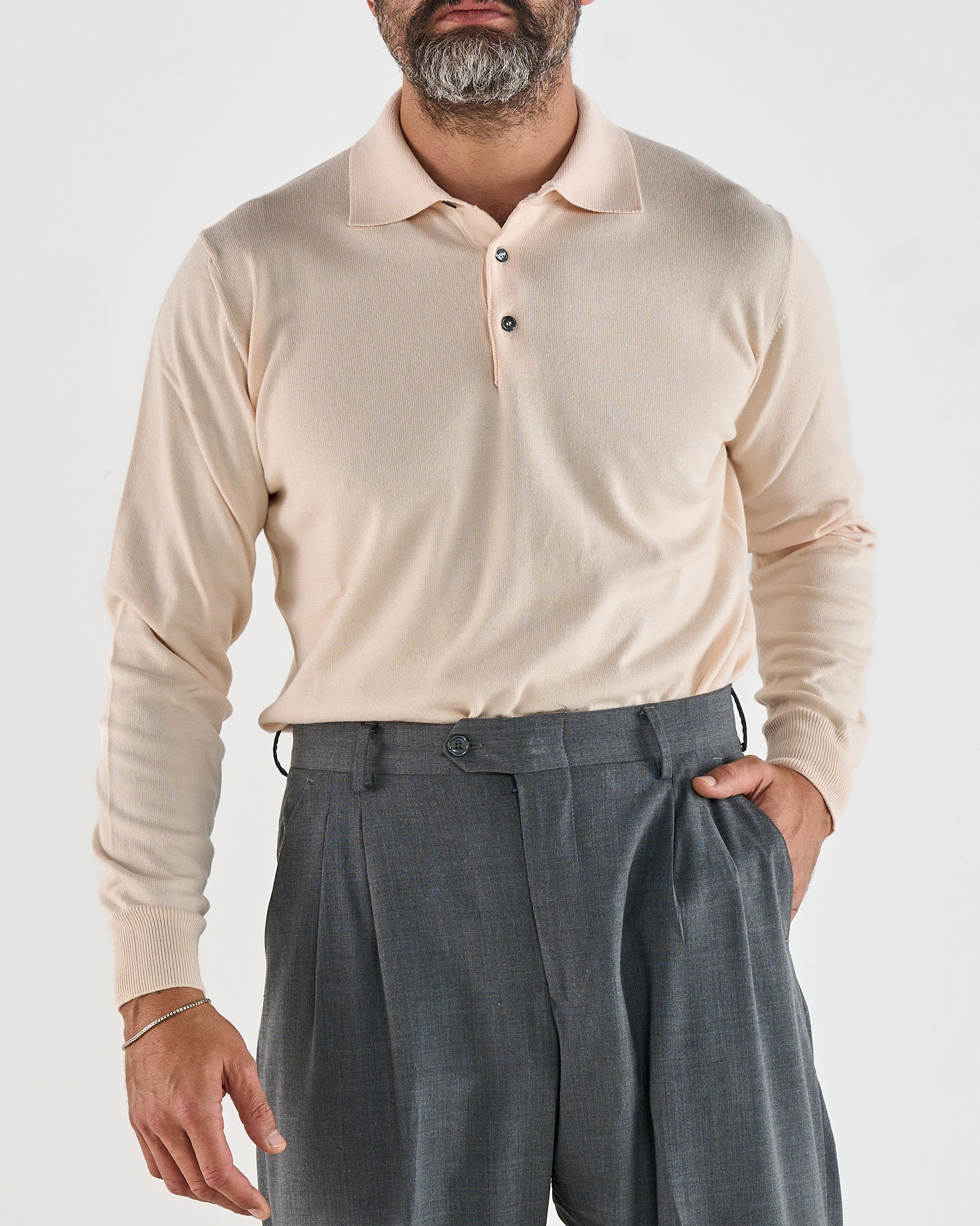 Polo Manica Lunga Tre Bottoni Cipria