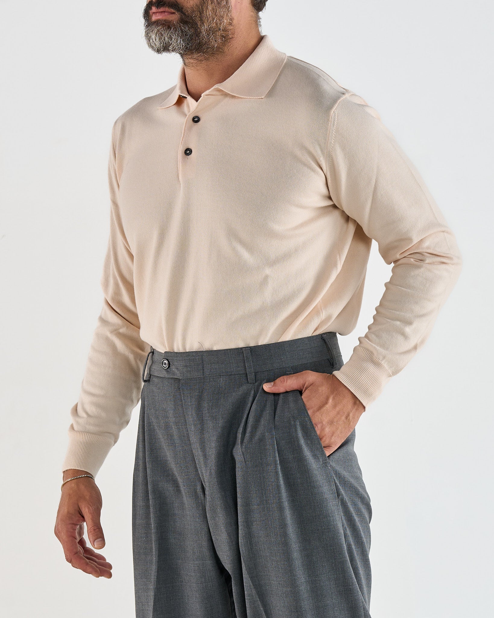 Polo Manica Lunga Tre Bottoni Cipria