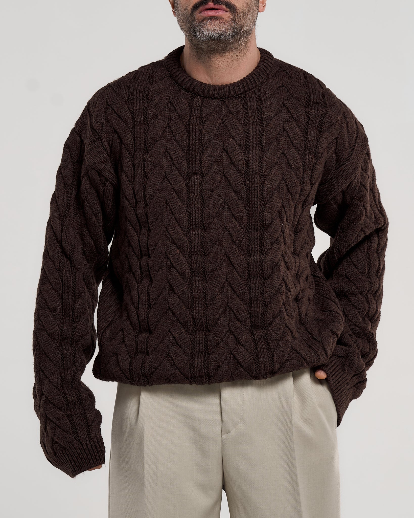 Maglione Treccia Girocollo Moro