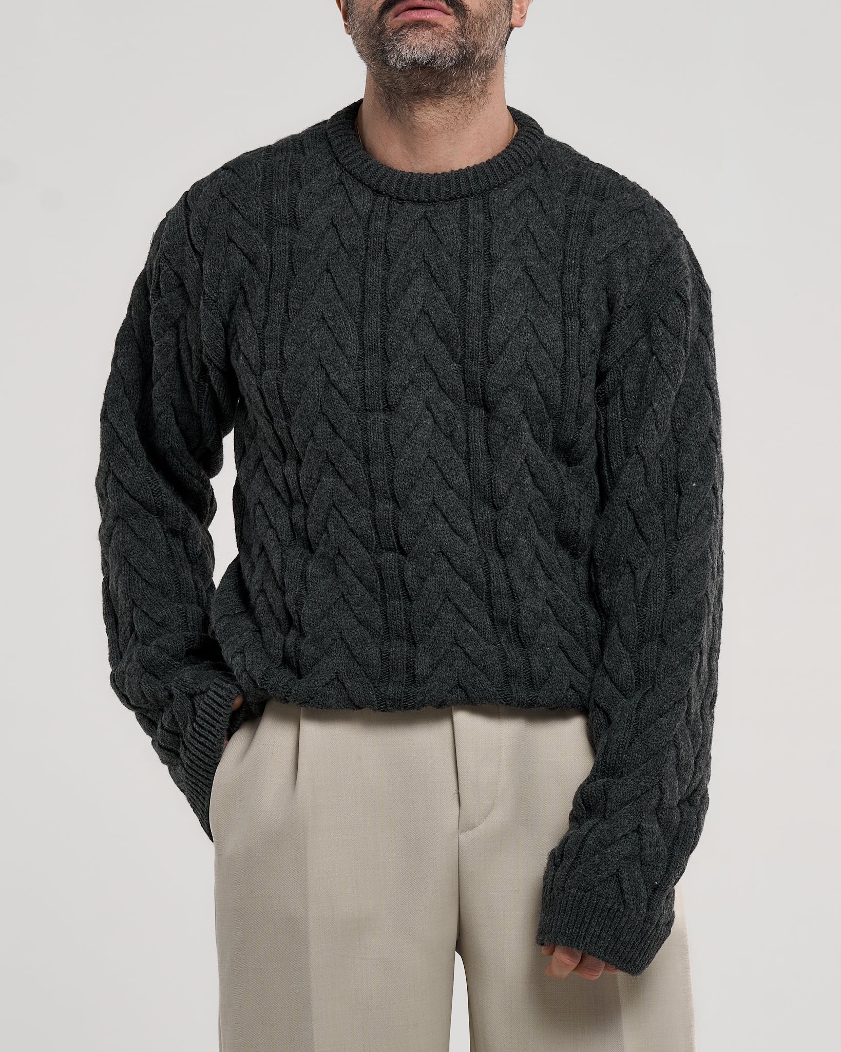Maglione Treccia Girocollo Grigio