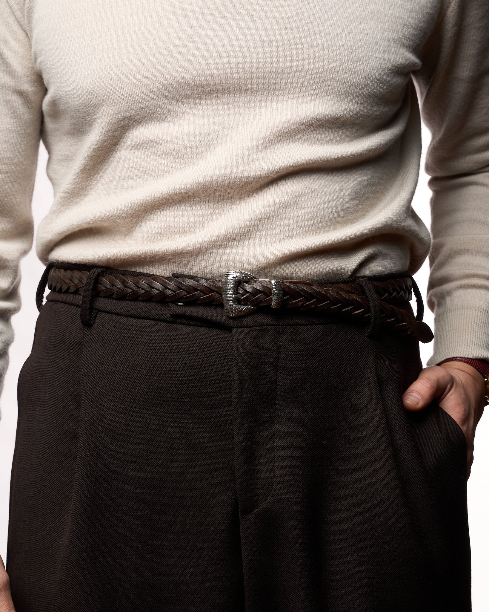 Cintura Intrecciata in Pelle Moro