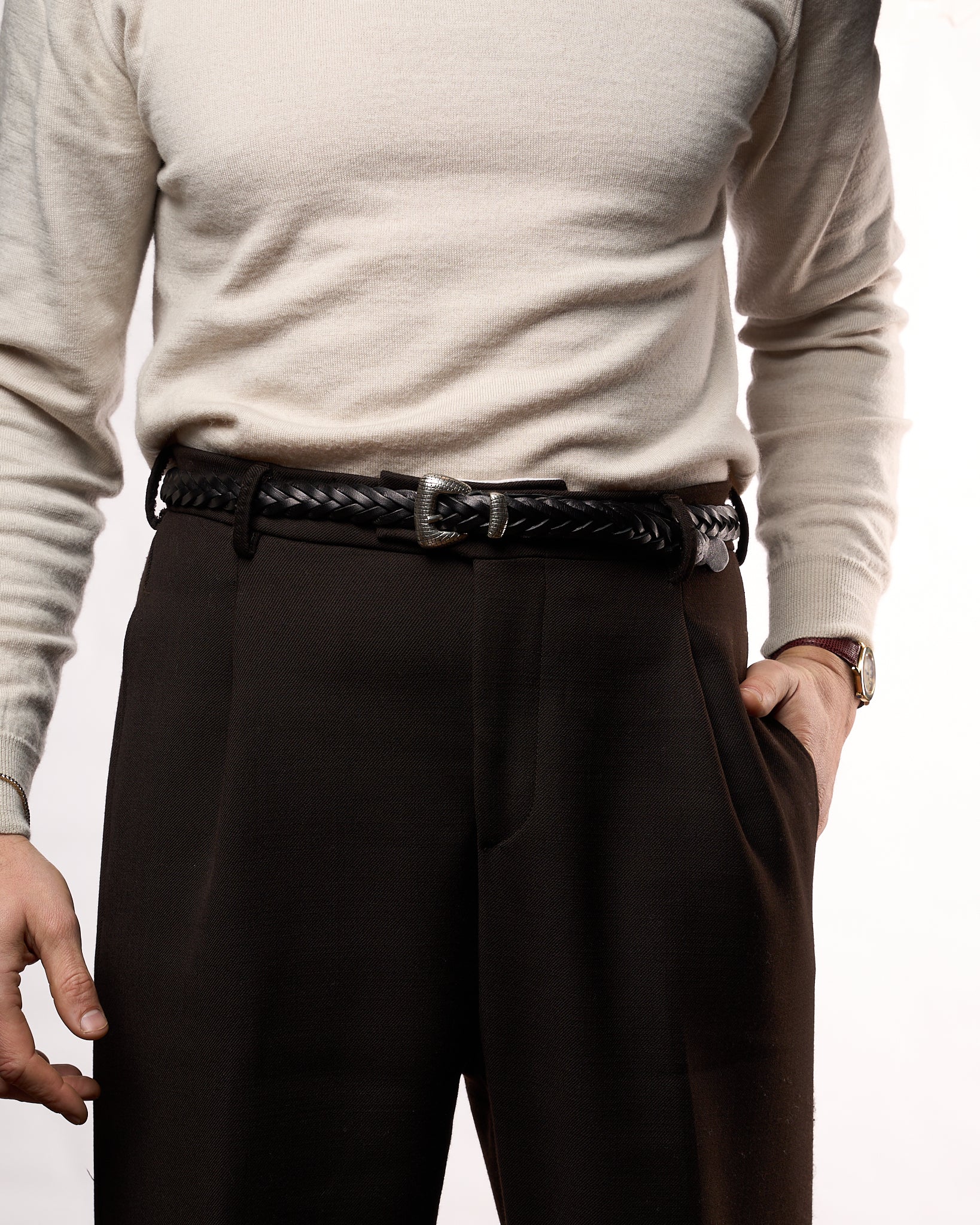 Cintura Intrecciata in Pelle Nero