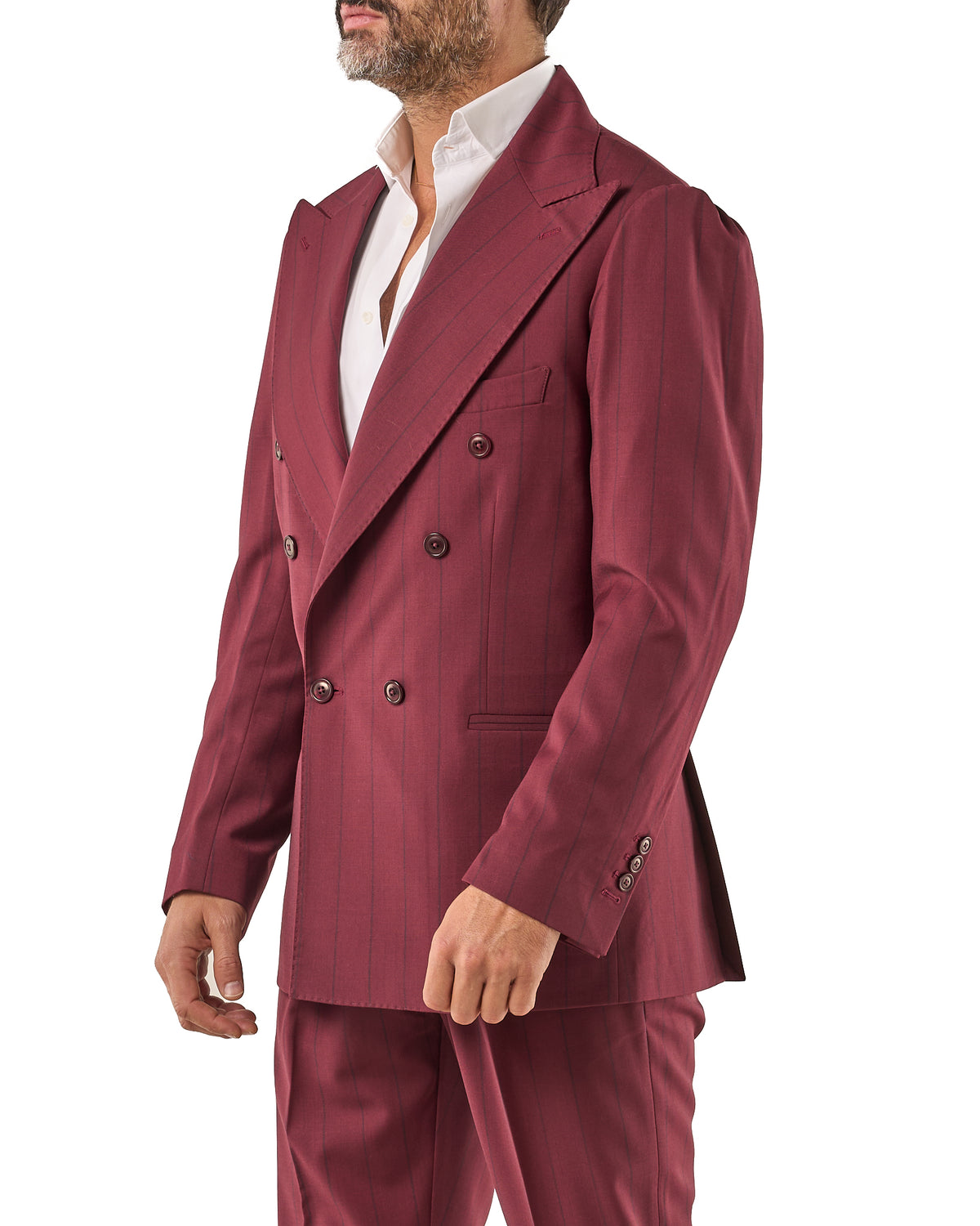 Chaqueta burdeos de raya diplomática con raya azul