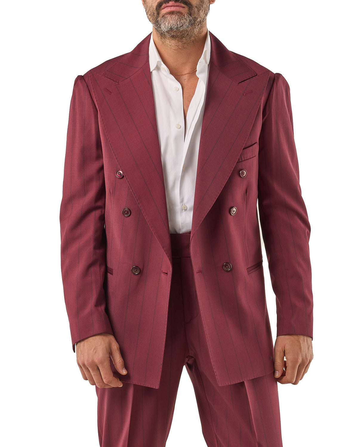 Chaqueta burdeos de raya diplomática con raya azul