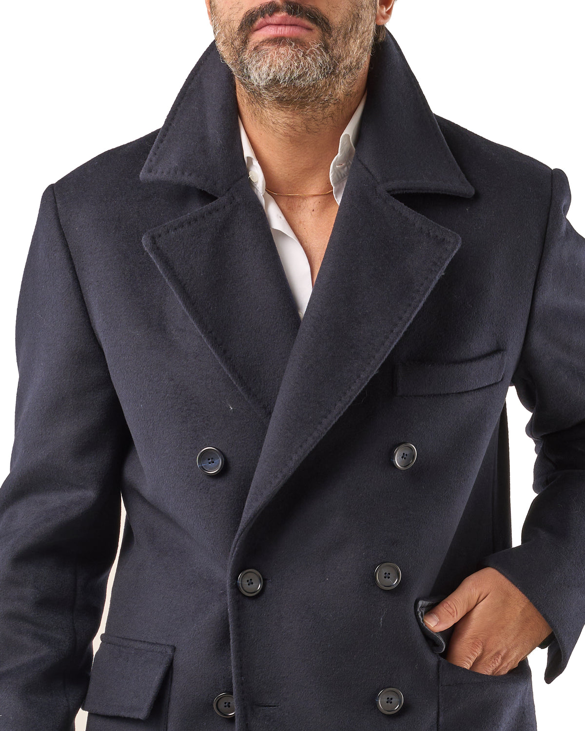 Double-Breasted Wool Coat with Blue Martingale