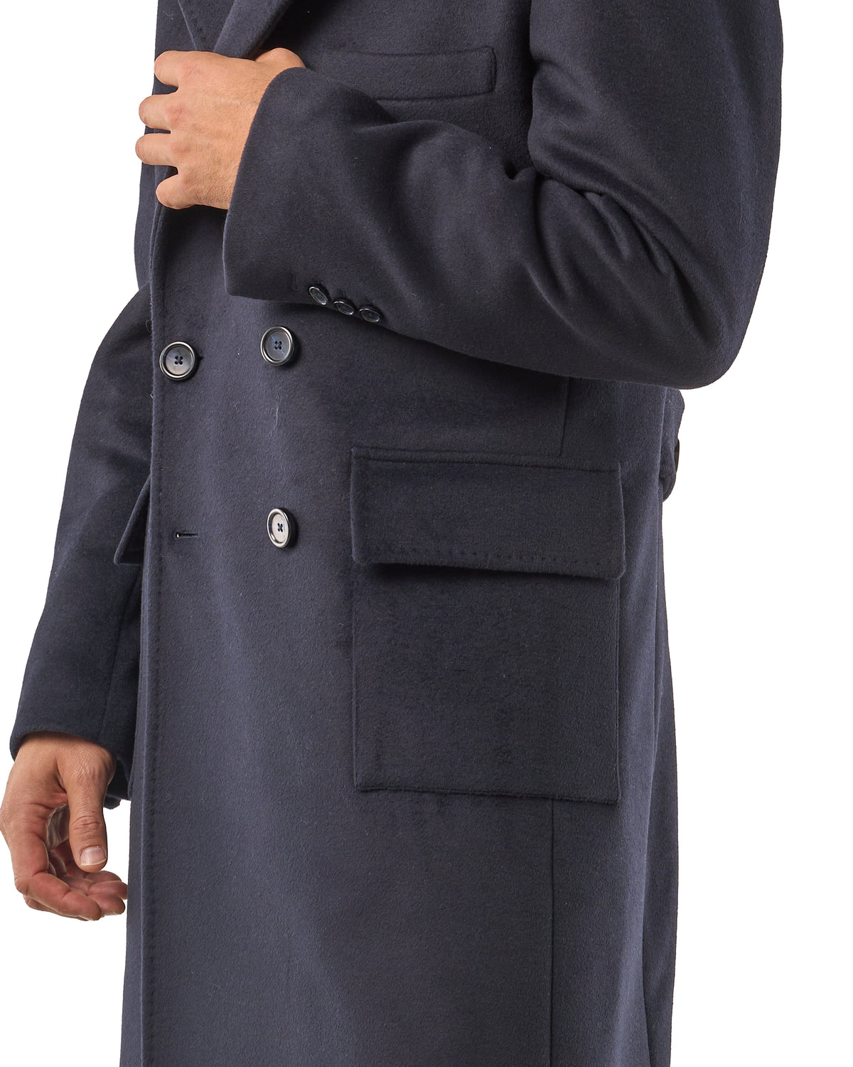 Double-Breasted Wool Coat with Blue Martingale