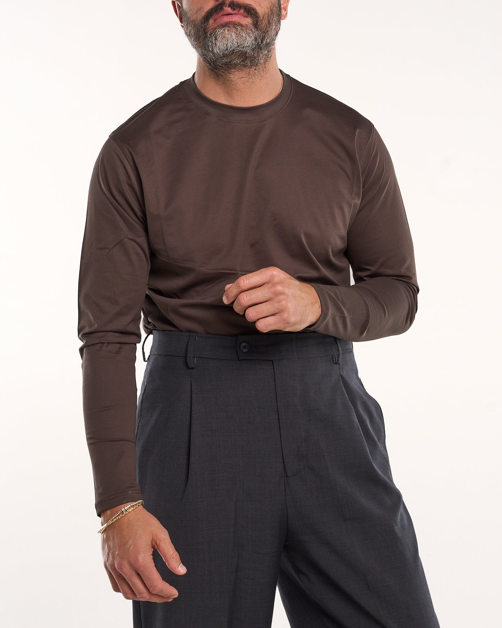 Regular Long Sleeve Crew Neck Shirt in Blue Scottish Thread