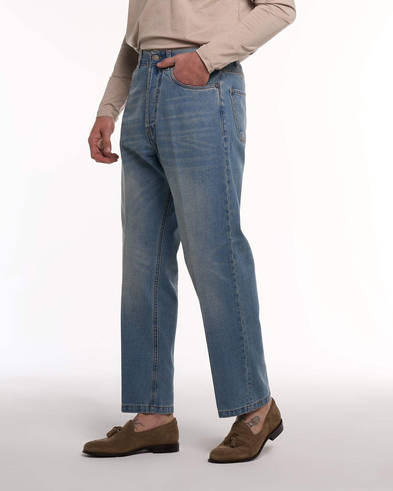 Jeans Vita Alta Fondo Ampio Retrò Sand