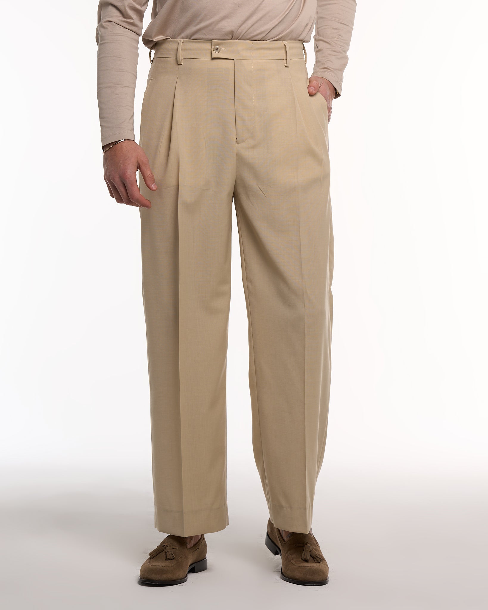 Pantalone Fondo Ampio Senza Piega Vaniglia Havana