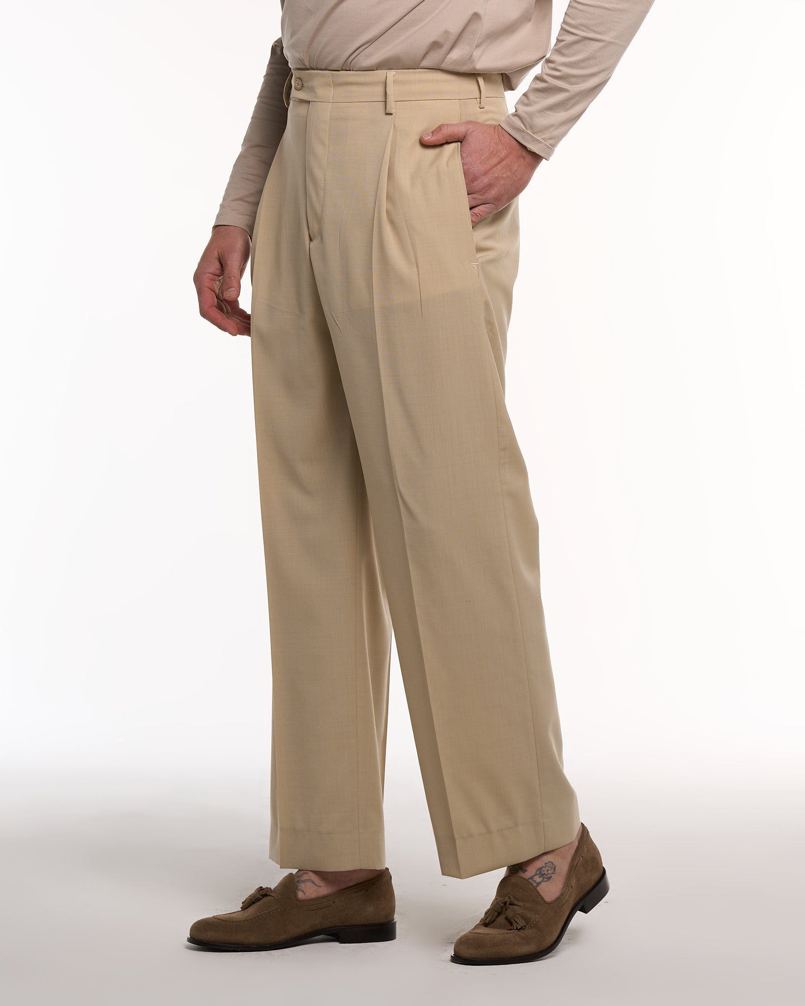 Pantalone Fondo Ampio Senza Piega Vaniglia Havana
