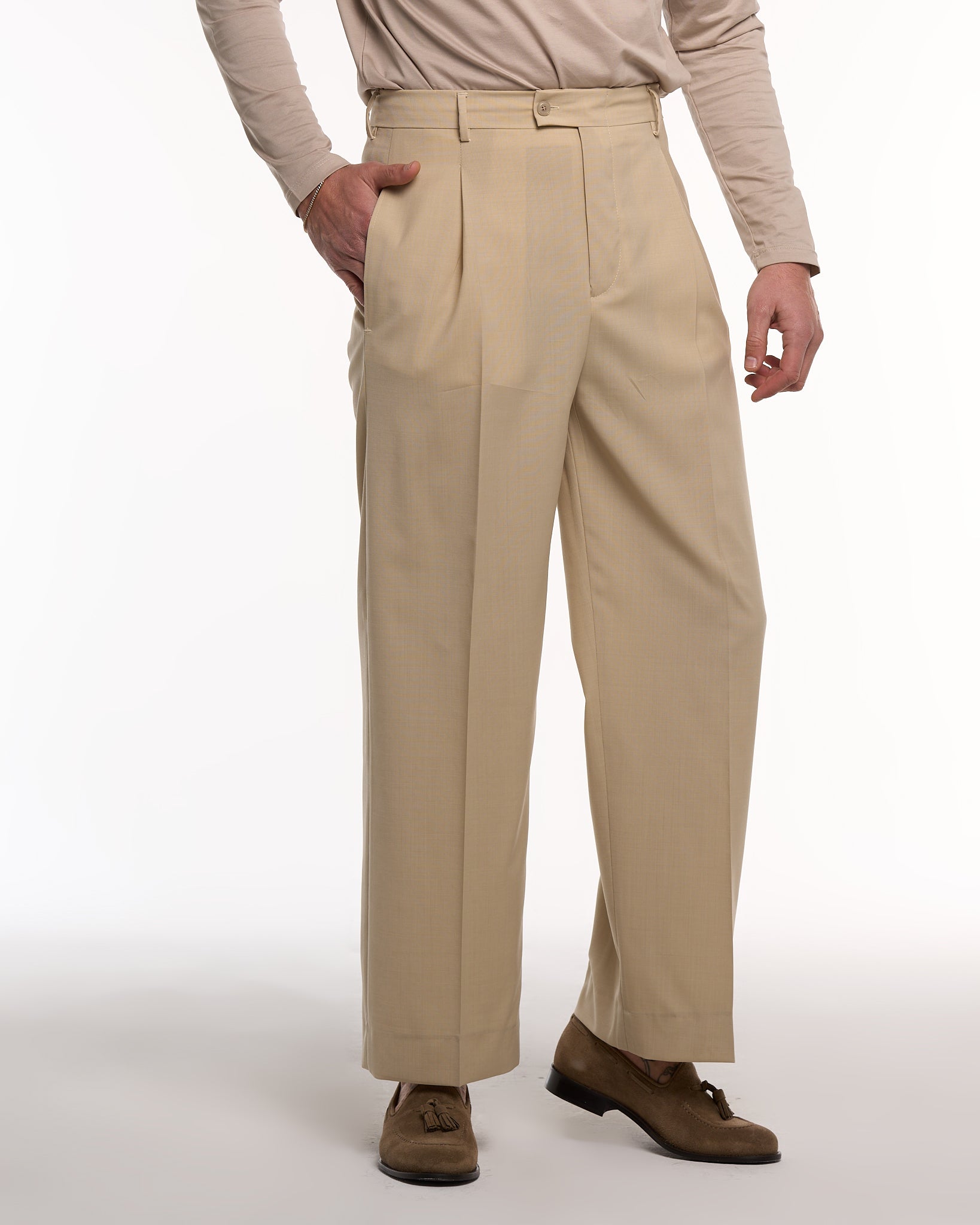 Pantalone Fondo Ampio Senza Piega Vaniglia Havana
