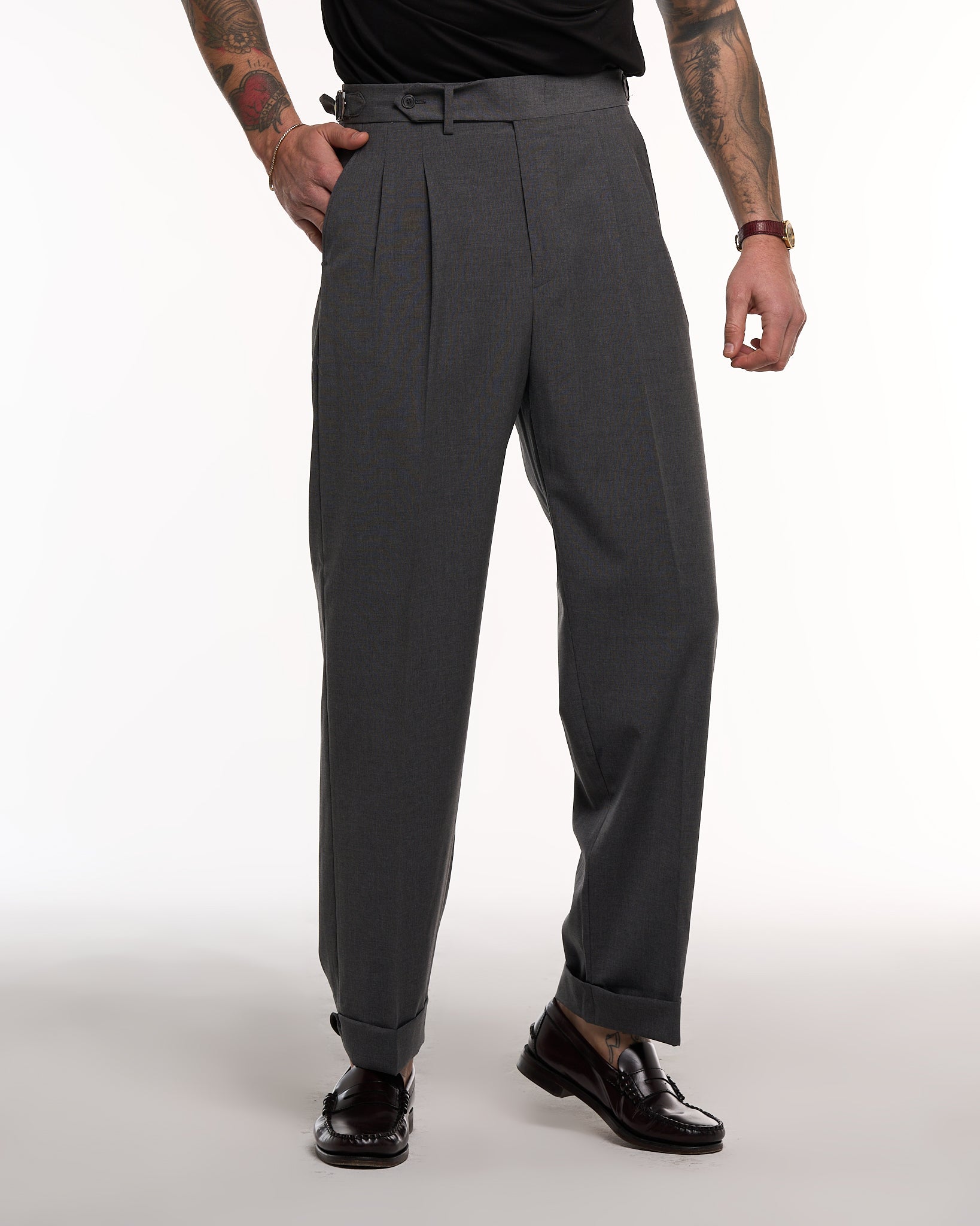 Pantalone Fondo Ampio e Fibbie Laterali Piombo Copenaghen