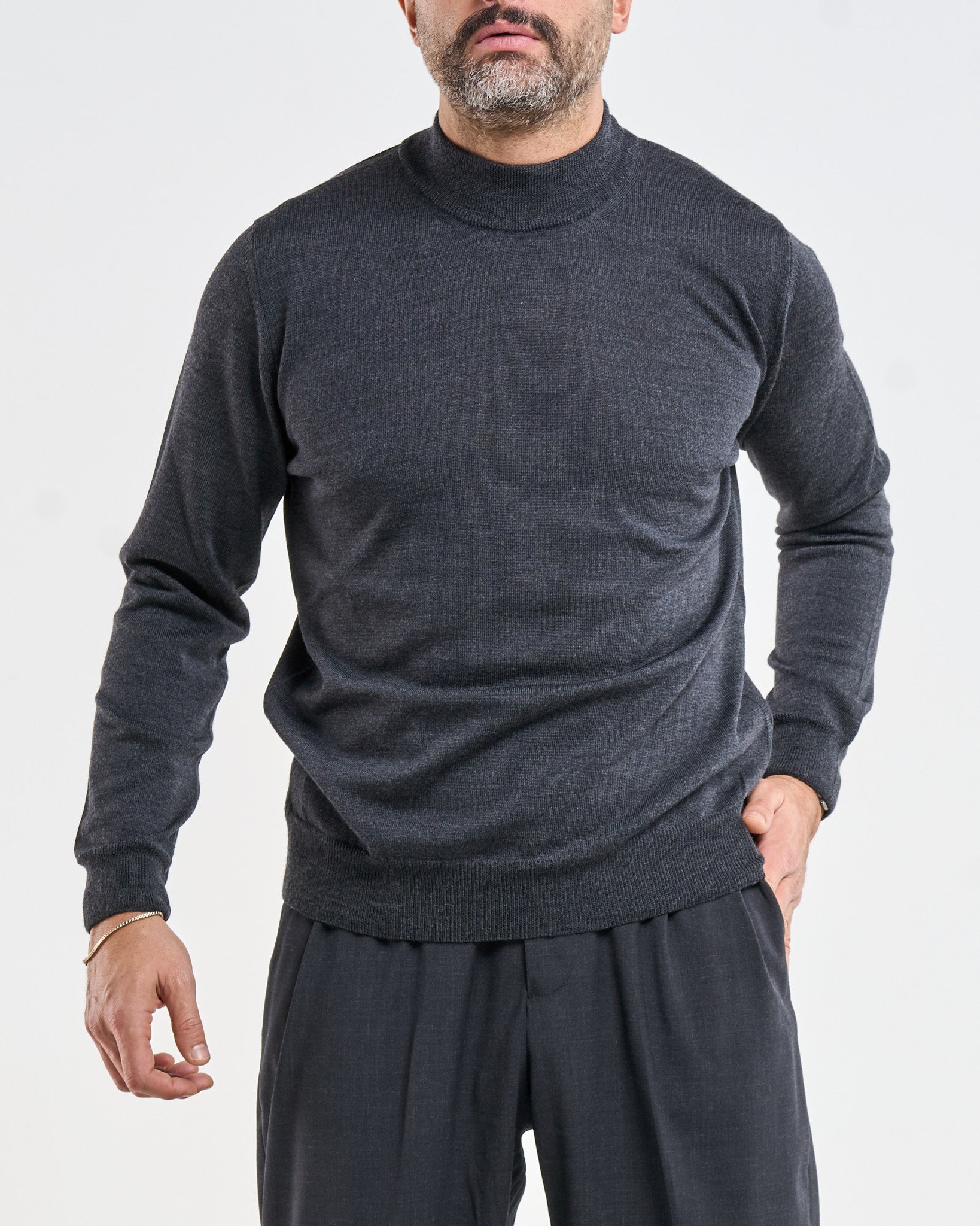 Mezzocollo in 100% Lana Merinos Grigio