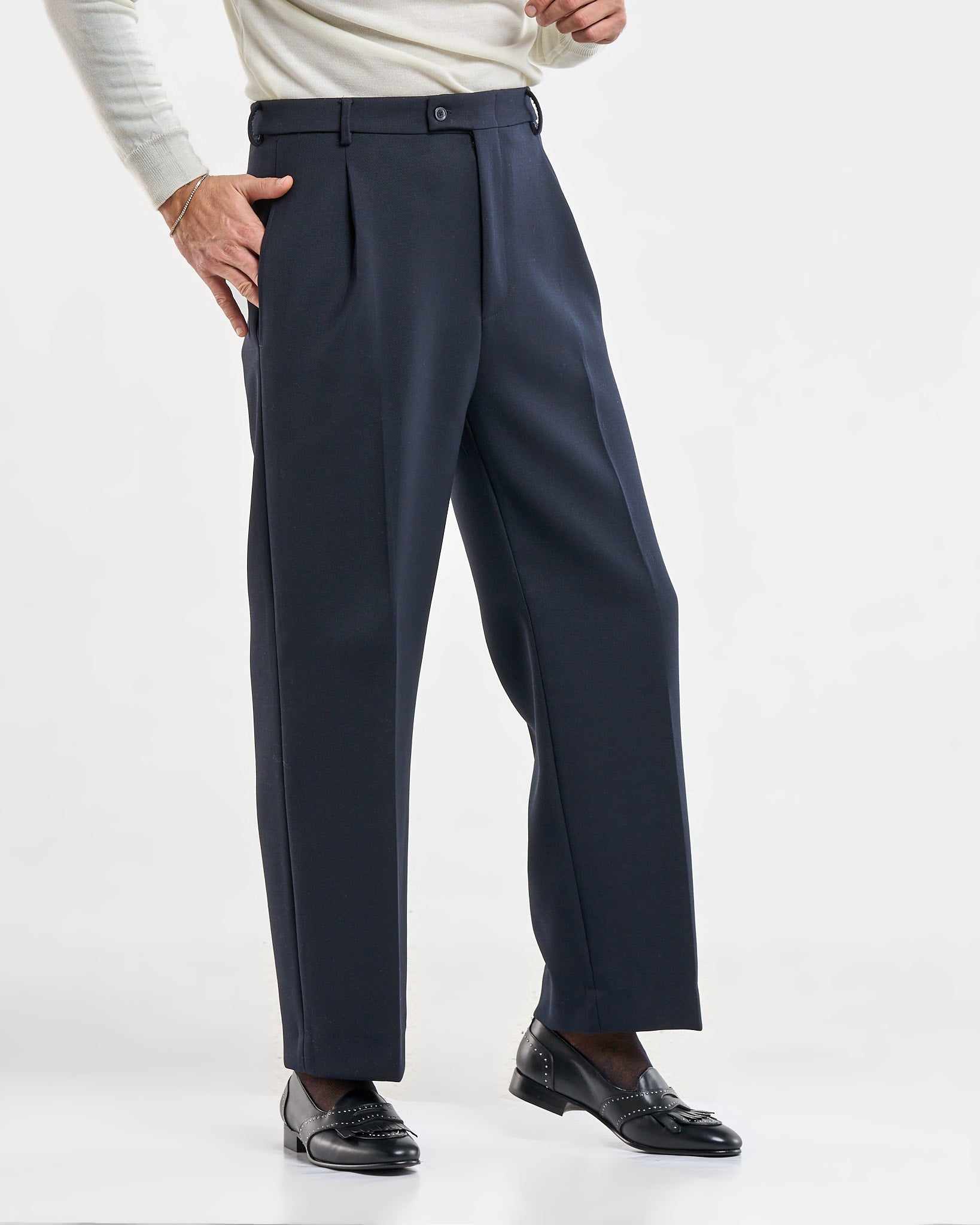 Pantalone Fondo Ampio Senza Piega Diagonale Blu