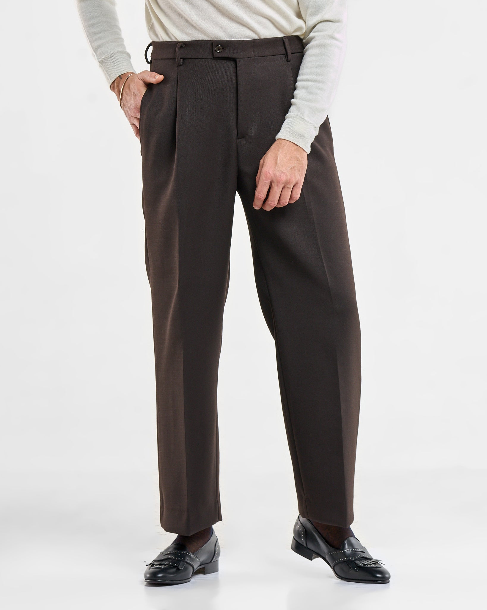 Pantalone Fondo Ampio Senza Piega Diagonale Moro