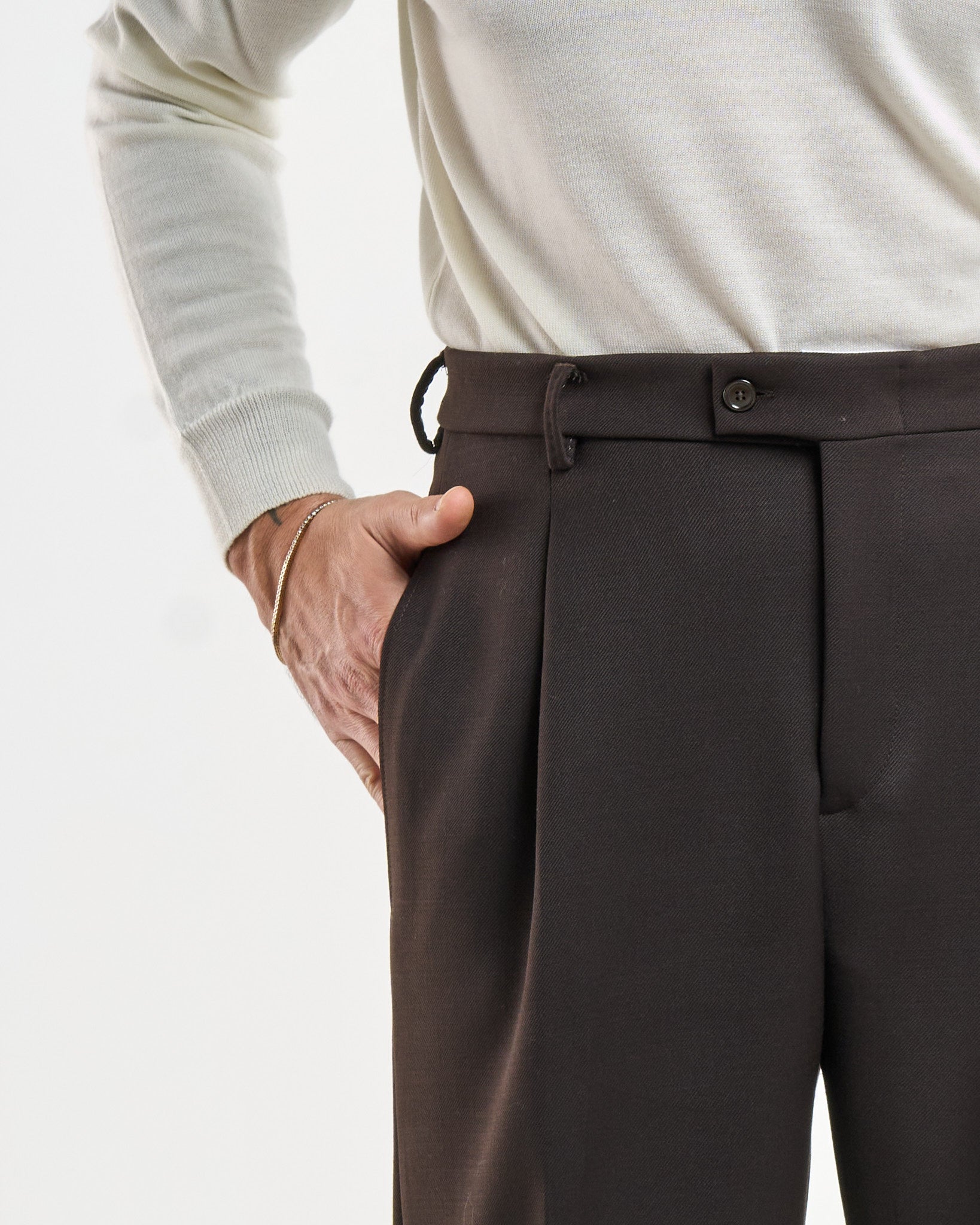 Pantalone Fondo Ampio Senza Piega Diagonale Moro