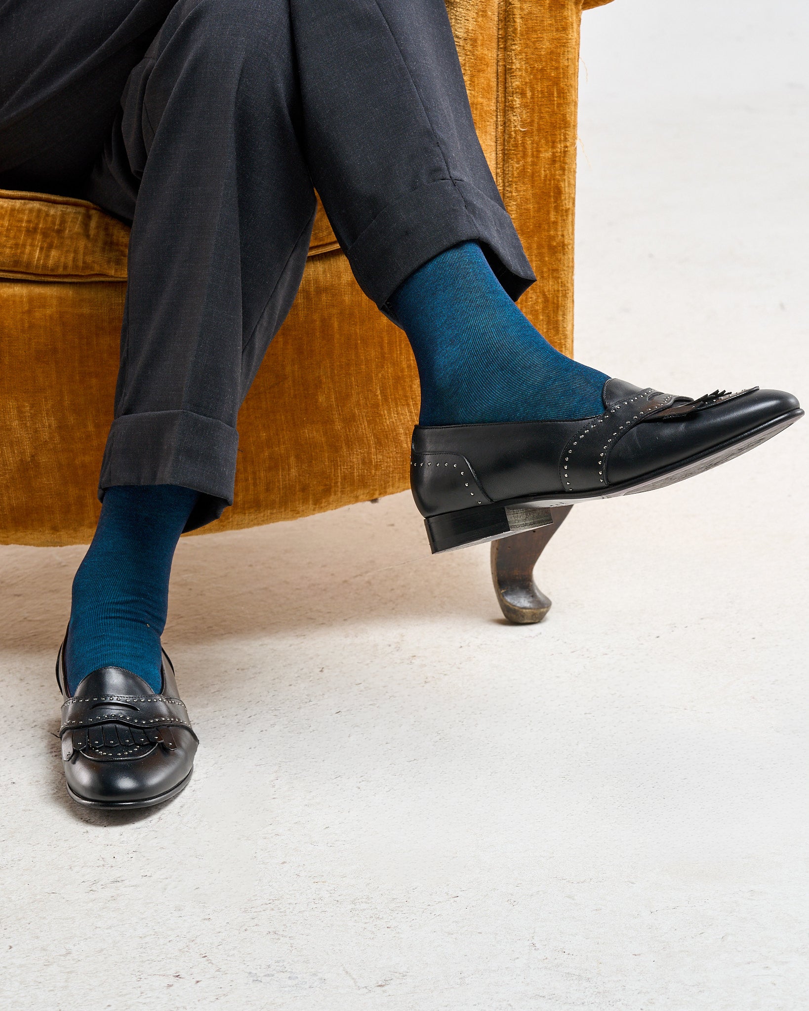 Calza in Filo di Scozia Effetto Melange Petrolio