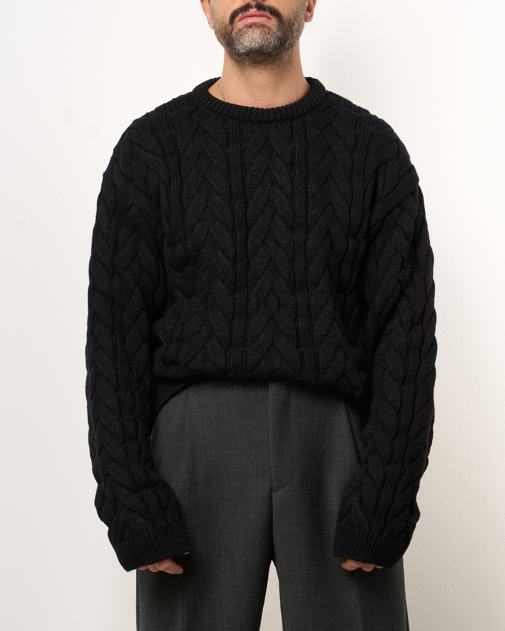 Maglione Treccia Girocollo Nero