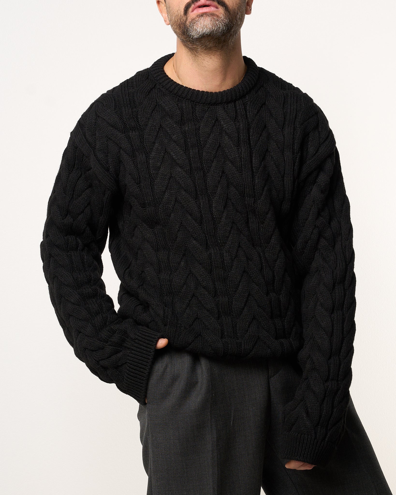 Maglione Treccia Girocollo Nero